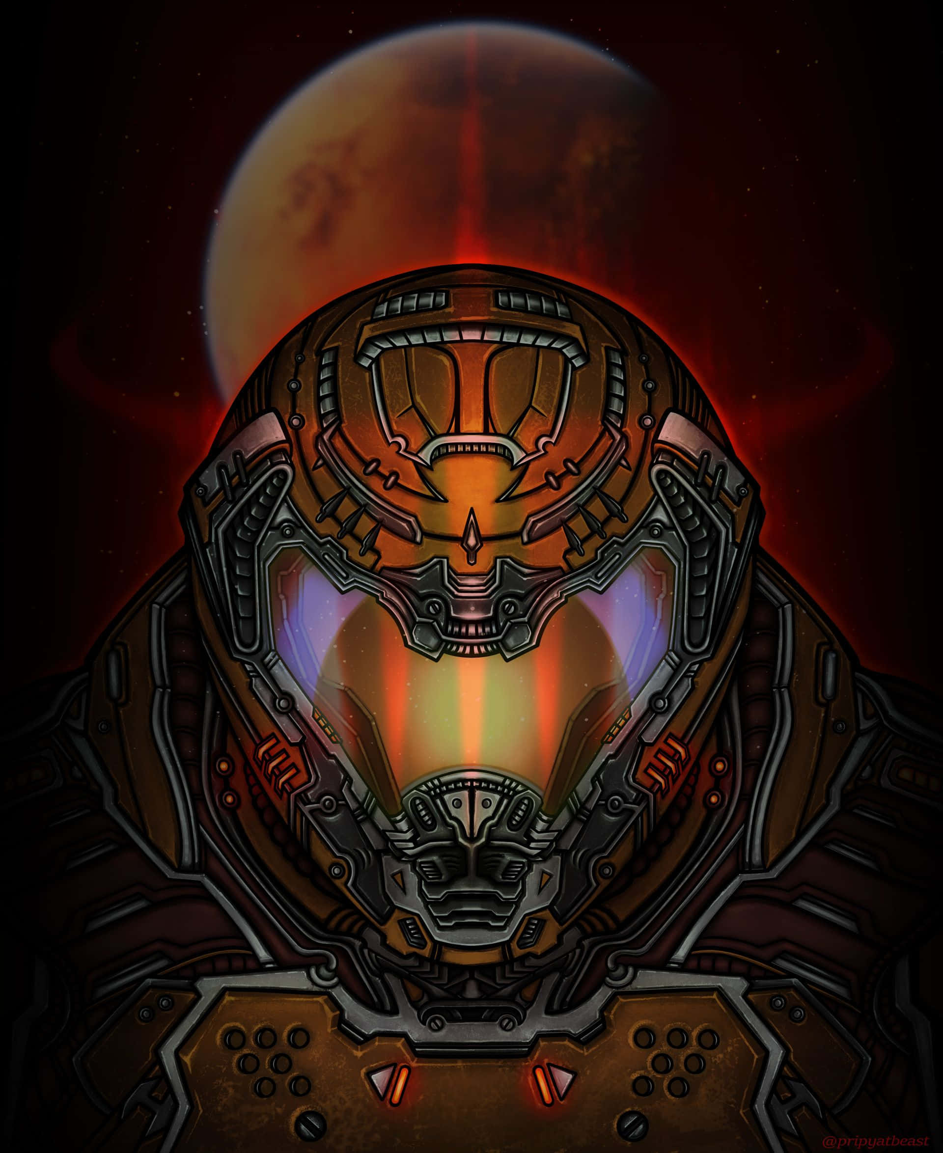 Doom Slayer, glowing visor, blood-red planet, Full HD Phone Wallpaper