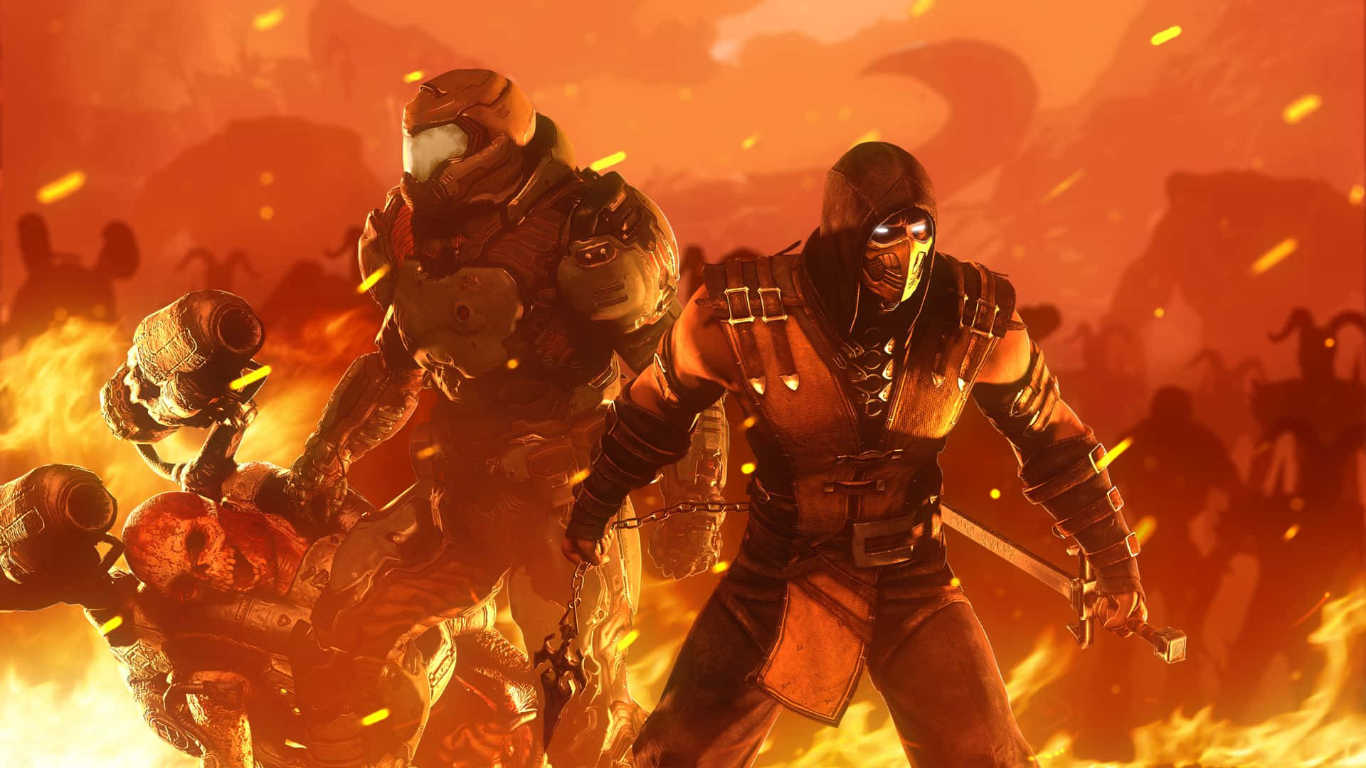 Doom Slayer, Doom, blood-orange sky, Full HD Desktop Wallpaper