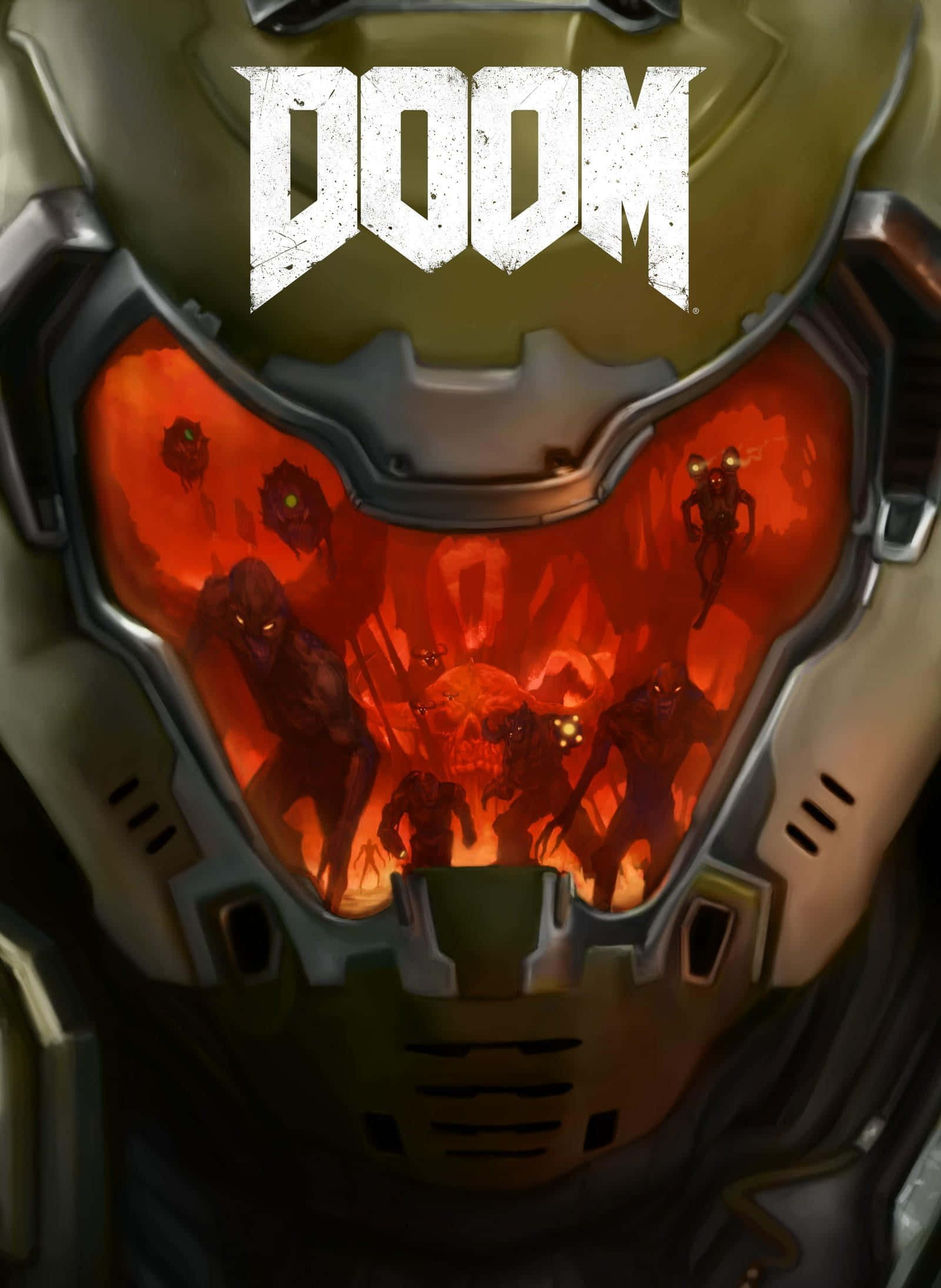 Doom Slayer, glowing red visor, demonic enemies, Full HD Phone Wallpaper