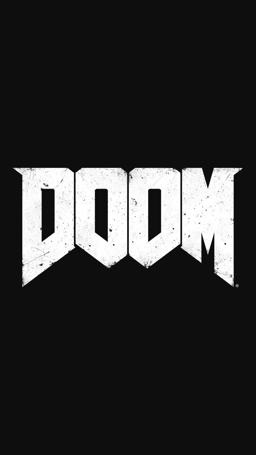 Doom, iPhone, white distressed letters, Full HD Phone Wallpaper
