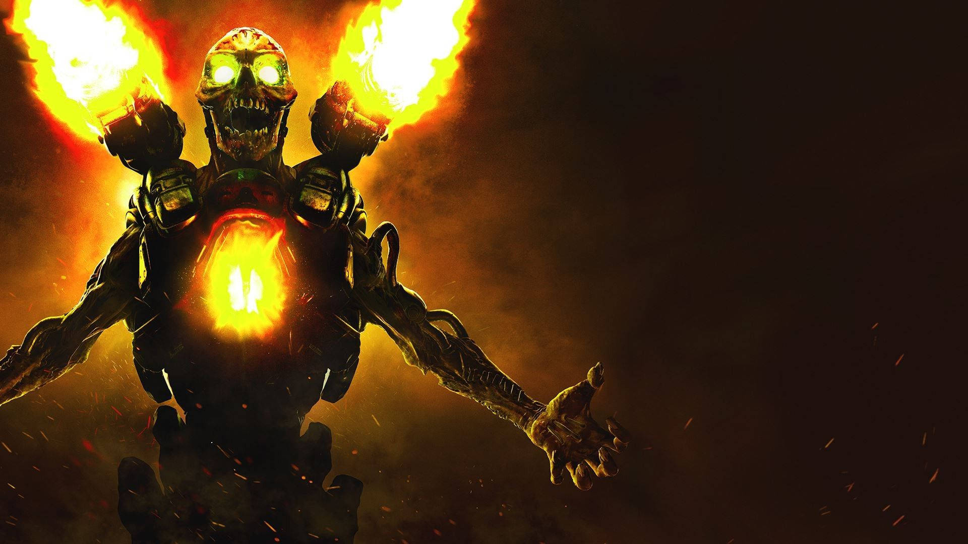 Doom, flaming skull creature, glowing eyes, Full HD Desktop Wallpaper
