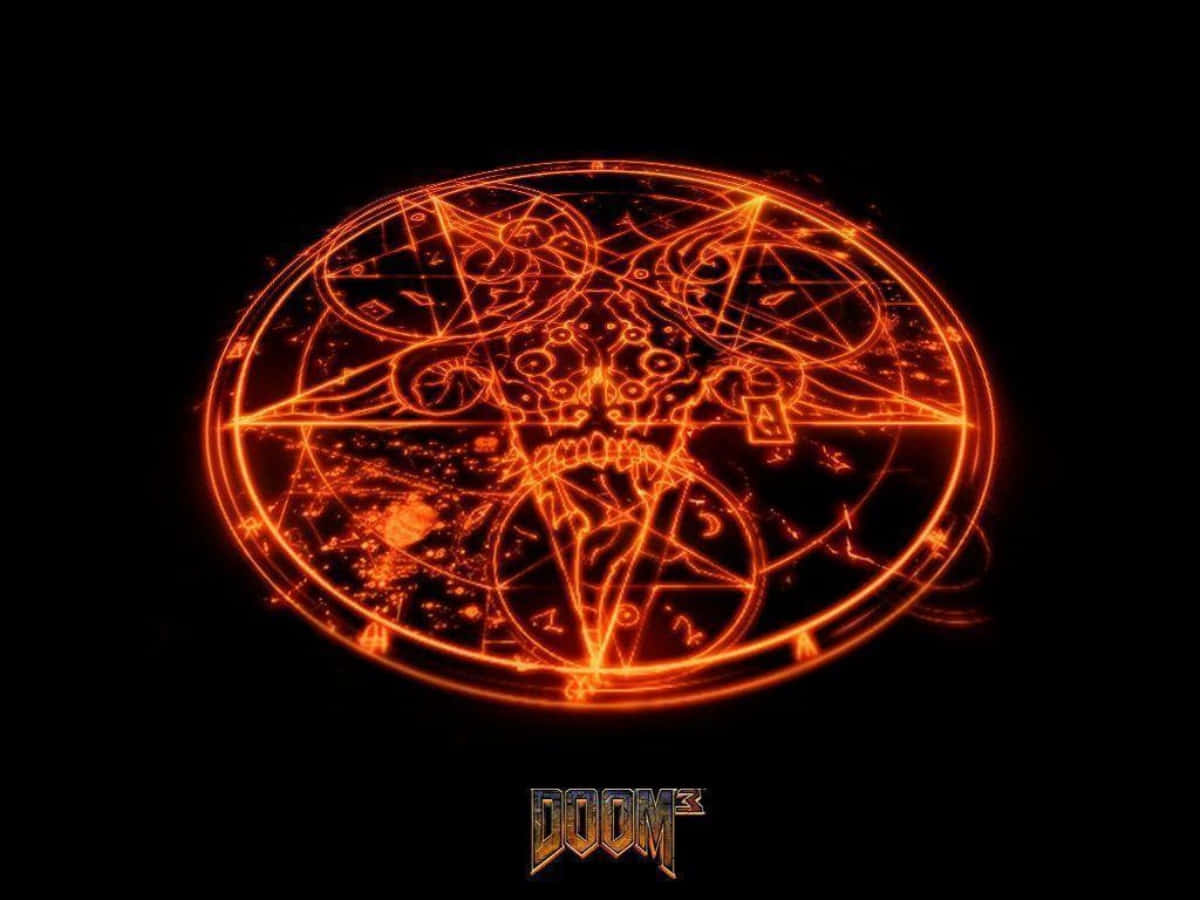 Doom 3, red teleportation pentagram, glowing orange demonic sigil, SD Desktop Wallpaper