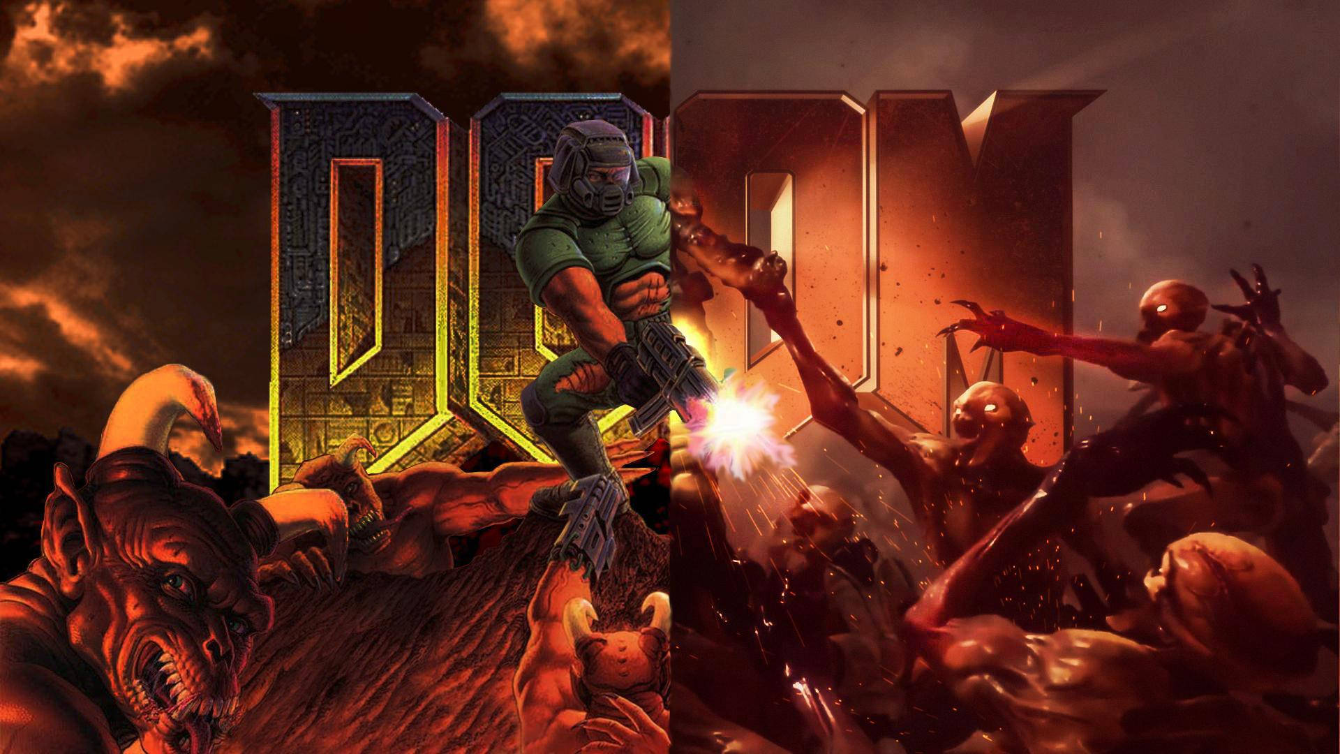 Doom, green armor, glowing weapon, Full HD Desktop Wallpaper