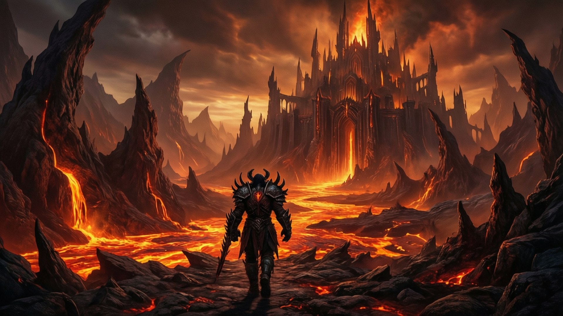Doom, gothic castle, lava, Full HD Desktop Wallpaper
