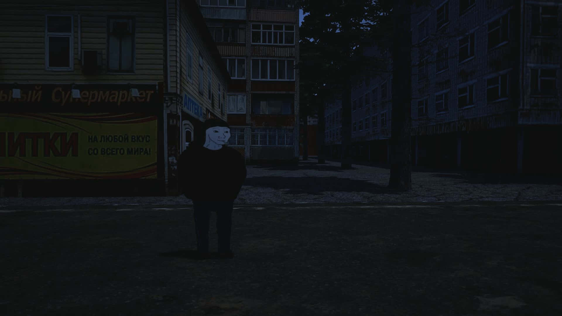 Doom, white mask, dimly lit urban courtyard, Full HD Desktop Wallpaper