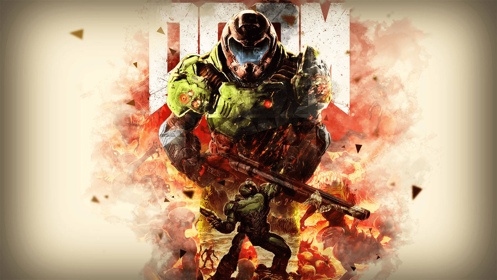 DOOM, green armor, massive weapon, HD Desktop Wallpaper