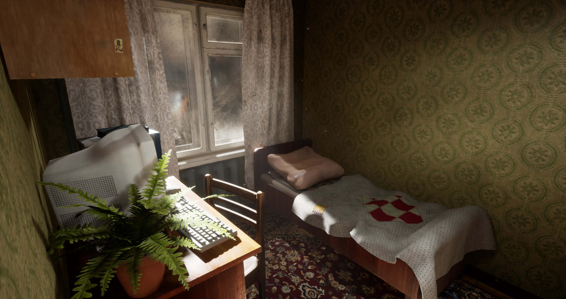 DOOMER, retro bedroom, patterned wallpaper, HD Desktop Wallpaper