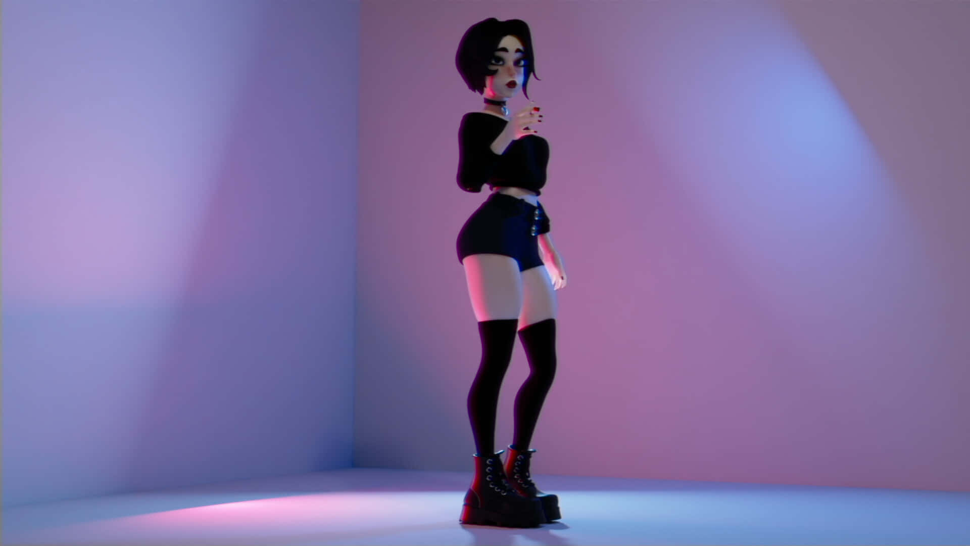 Doomer, anime girl, black outfit, Full HD Desktop Wallpaper