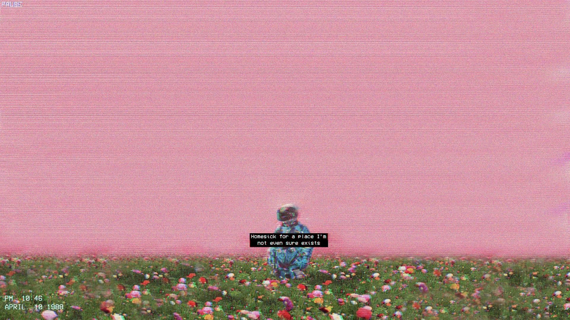 Doomer, pink sky, floral field, Full HD Desktop Wallpaper