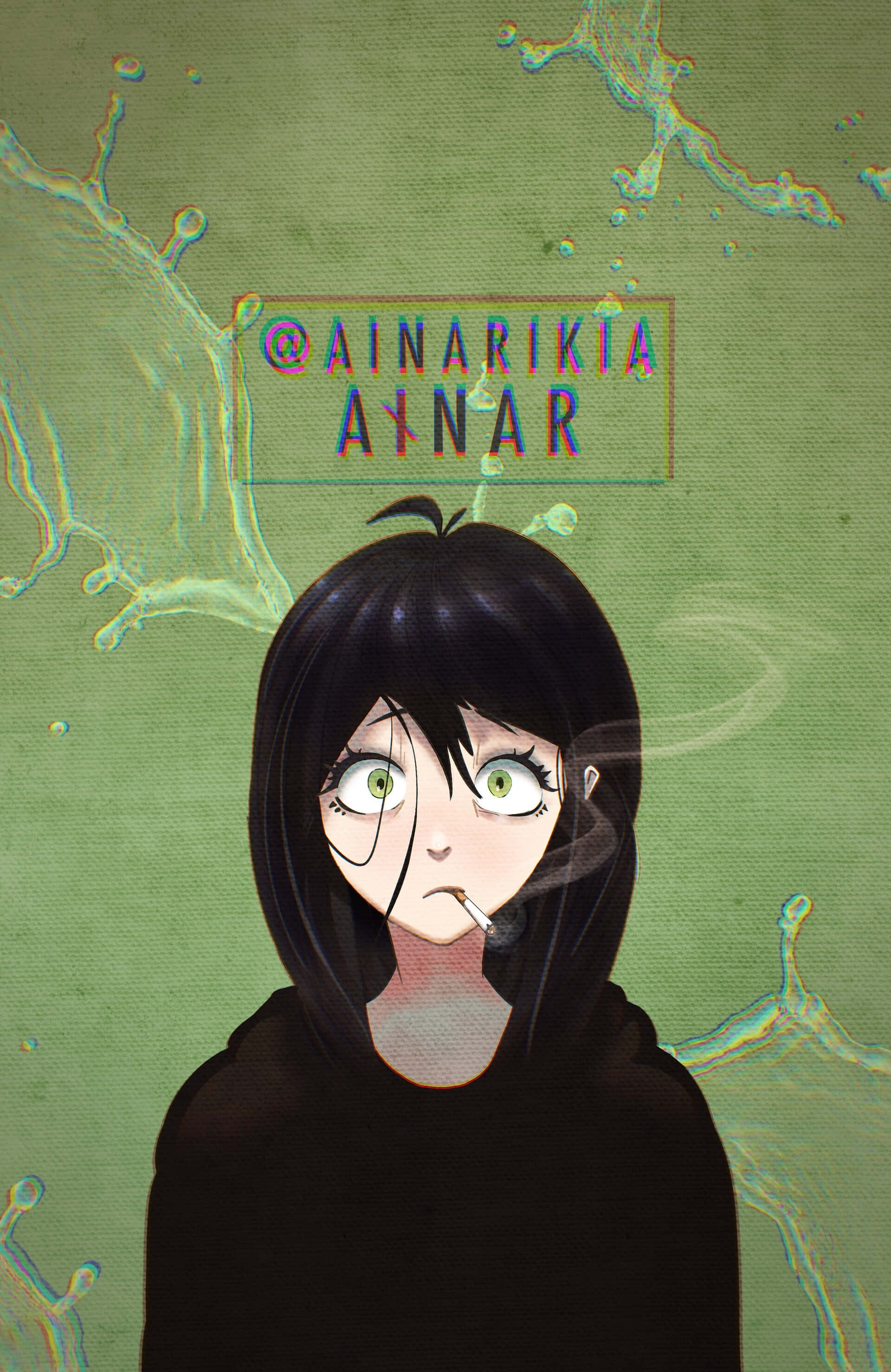 Doomer, anime girl, green eyes, 2K Phone Wallpaper