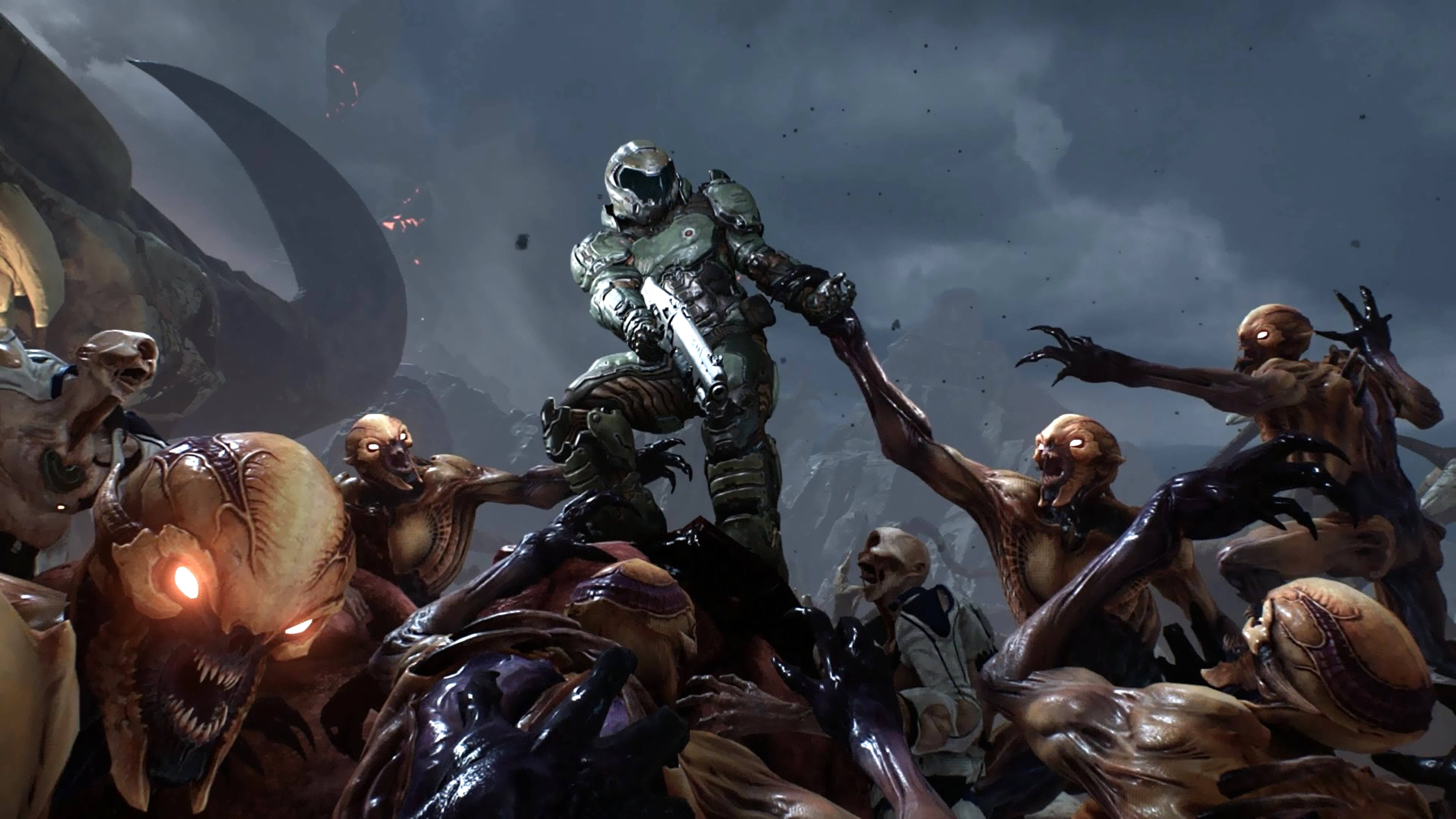 Doomguy, demons, stormy sky, 5K Desktop Wallpaper