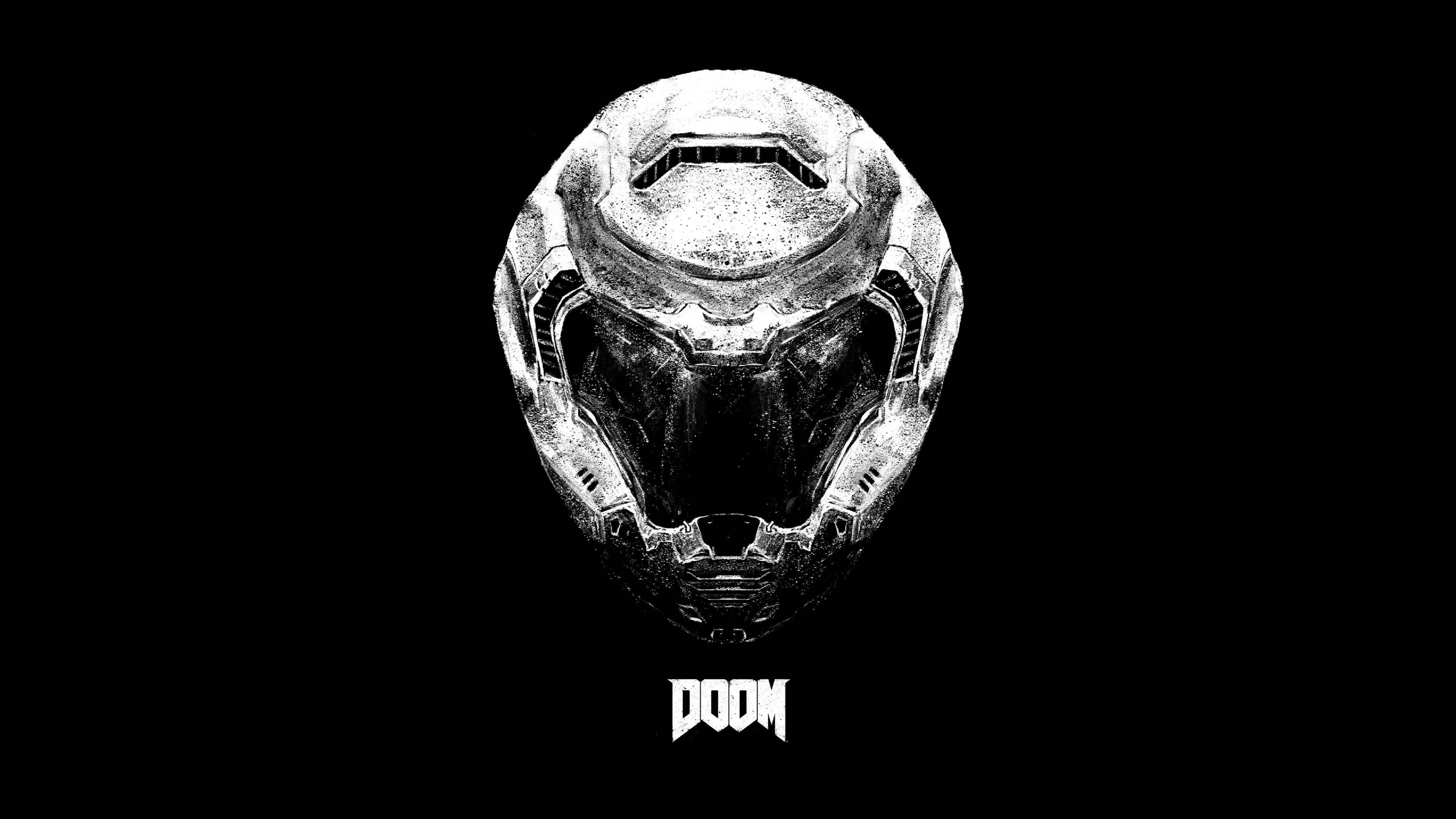 Doomguy, black, white, 5K Desktop Wallpaper