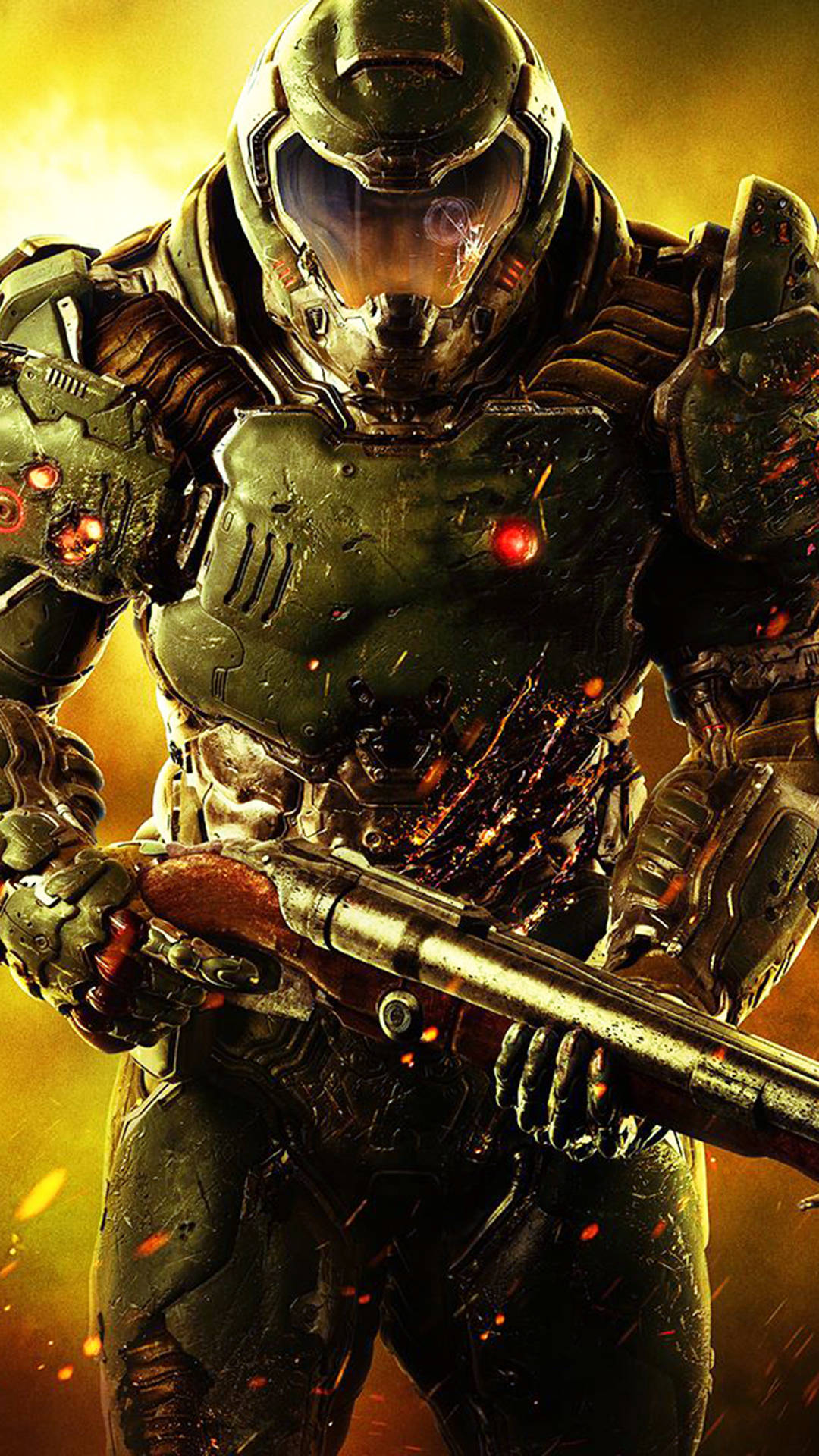 Doomguy, green combat gear, shotgun, Full HD Phone Wallpaper