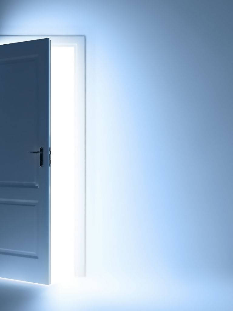 white door, slightly ajar, blinding white light, SD Phone Wallpaper