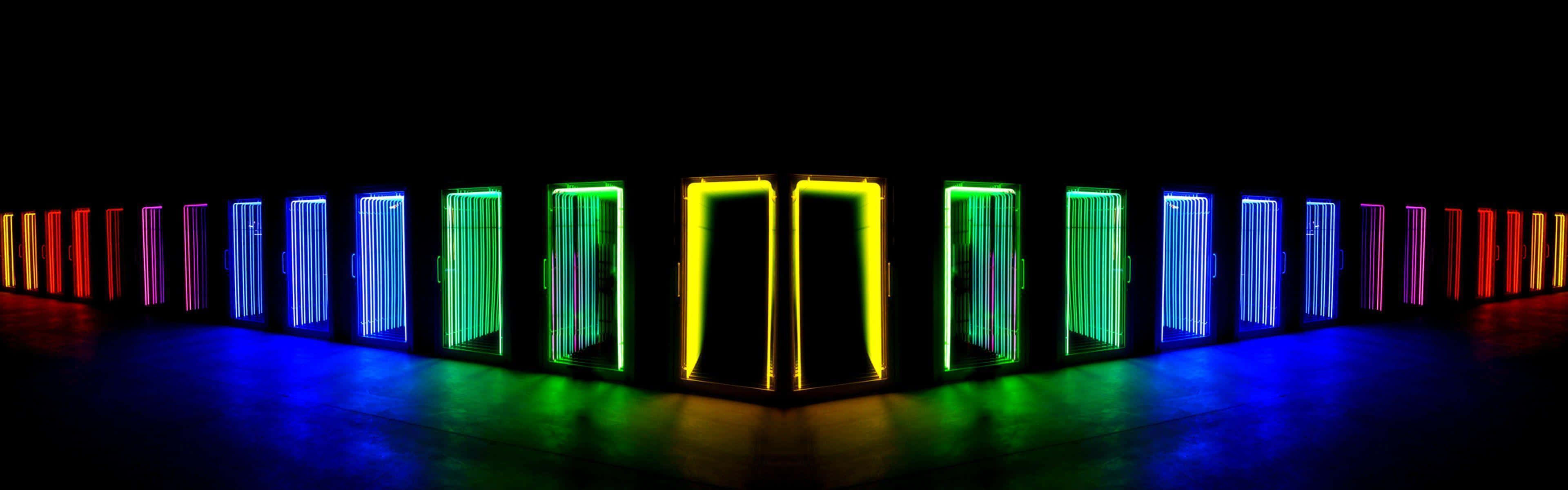 Cool Monitor Doors, neon doors, vibrant colors, 4K Desktop Wallpaper