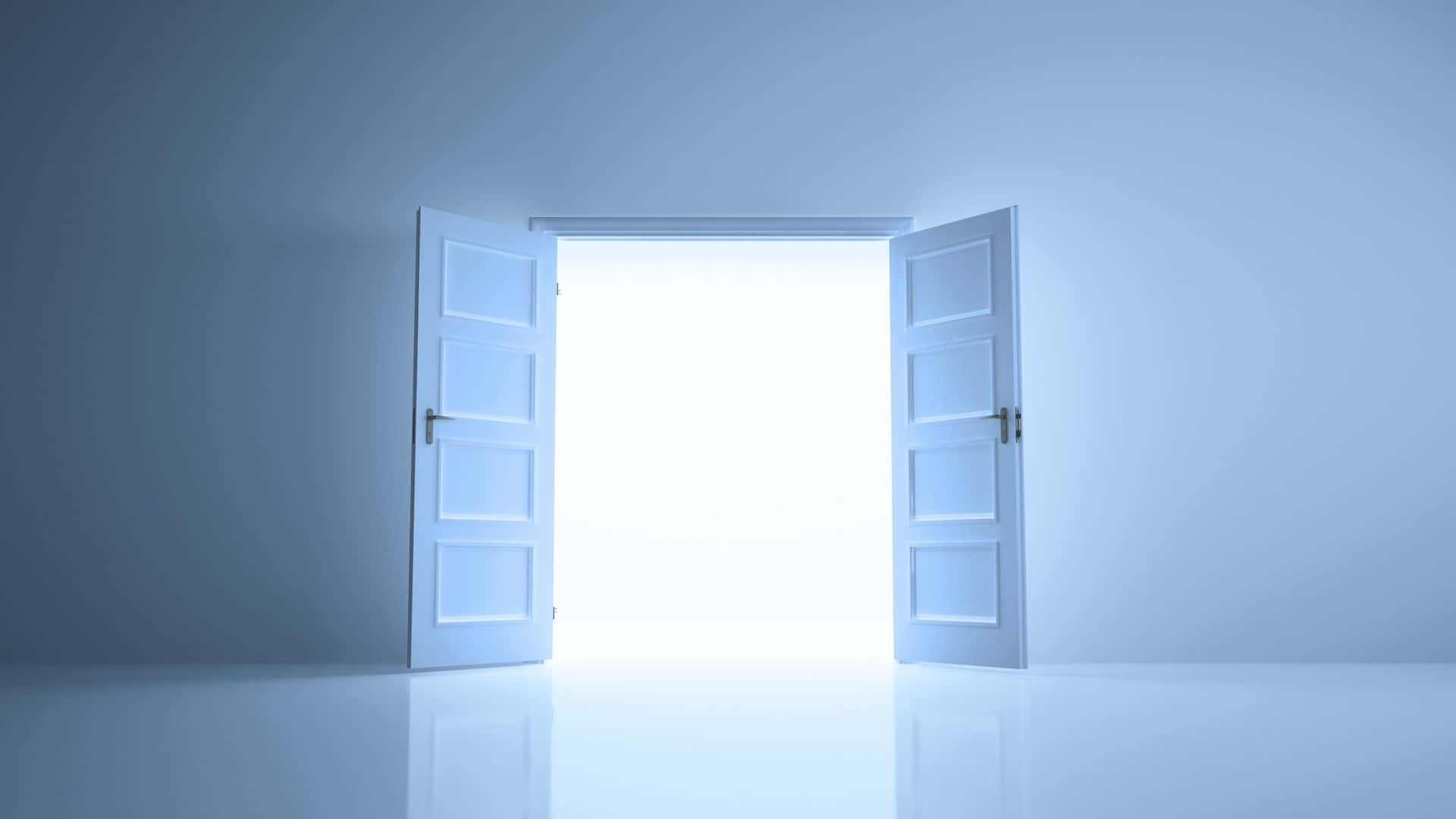 white doors, minimalist room, blinding white light, Full HD Desktop Wallpaper