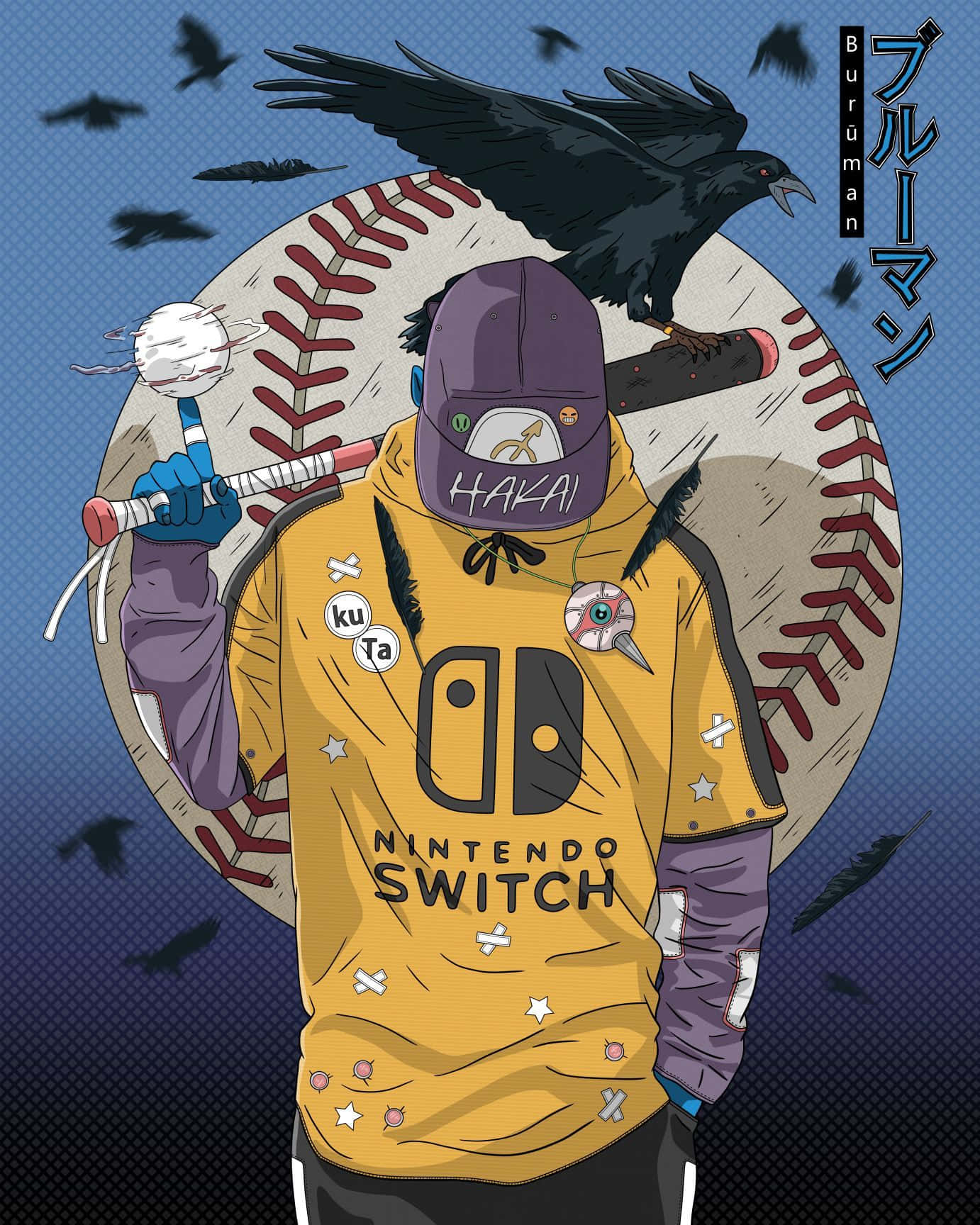 Dope Boy, yellow Nintendo Switch hoodie, baseball bat, HD Phone Wallpaper