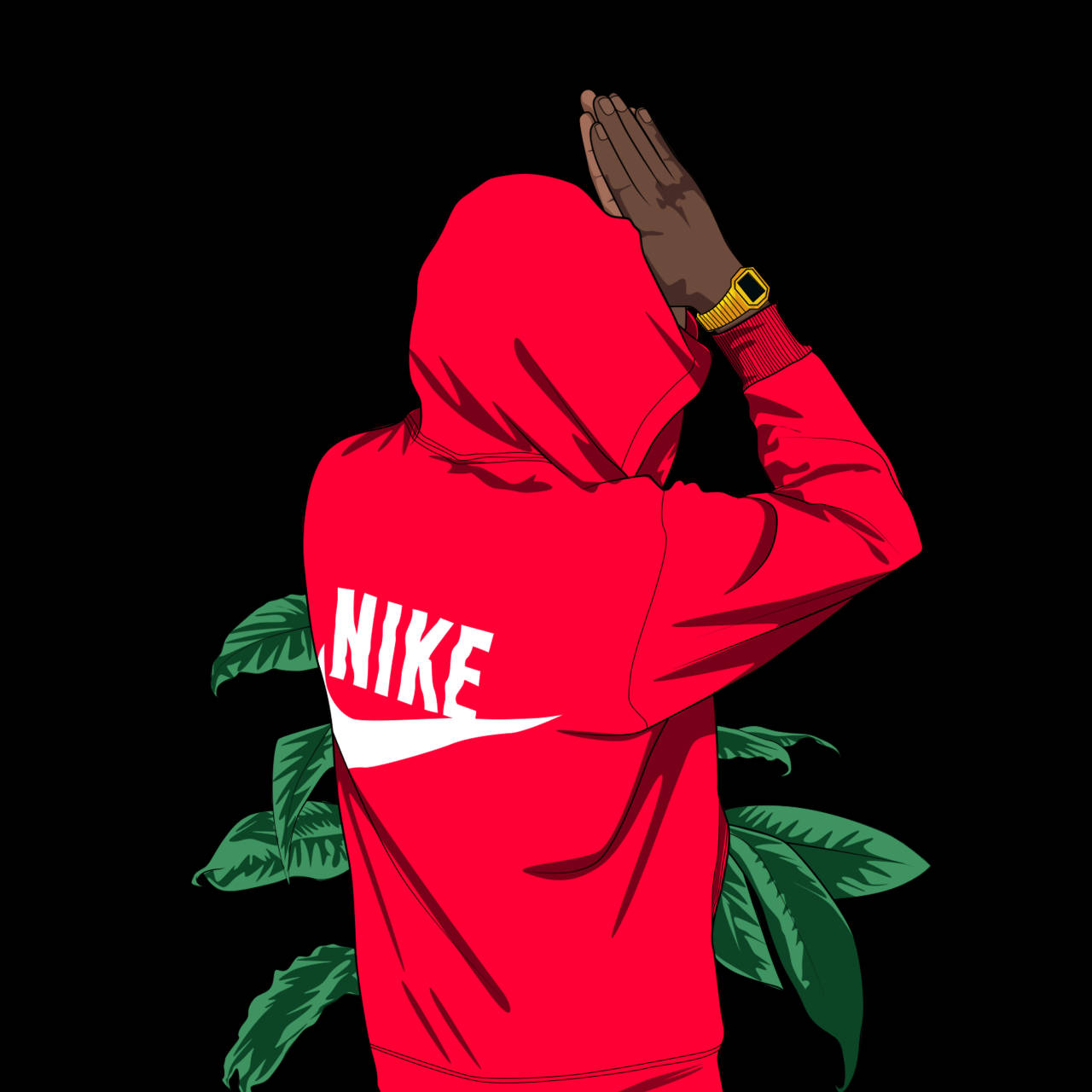 Nike hoodie, red Nike hoodie, green leaves, HD Desktop Wallpaper