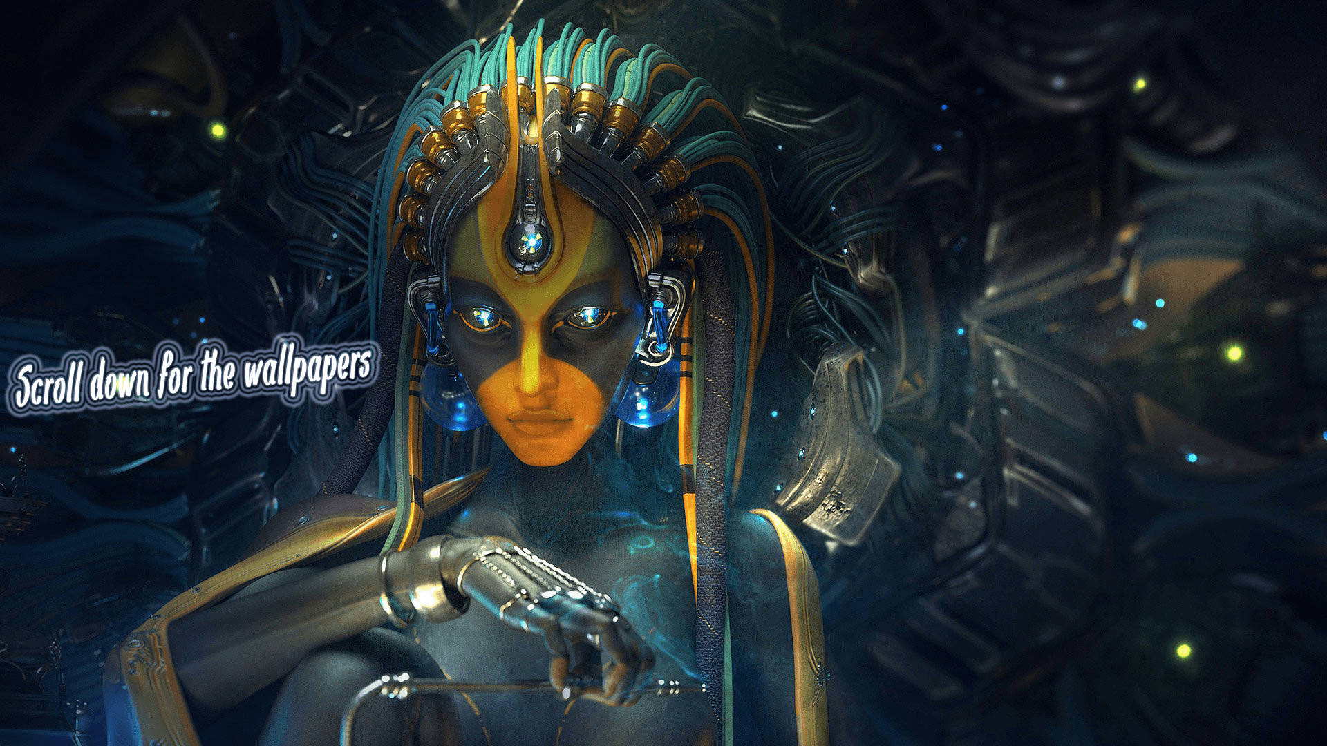 Psytrance Mix Dope Cartoon, cybernetic woman, glowing blue eyes, Full HD Desktop Wallpaper