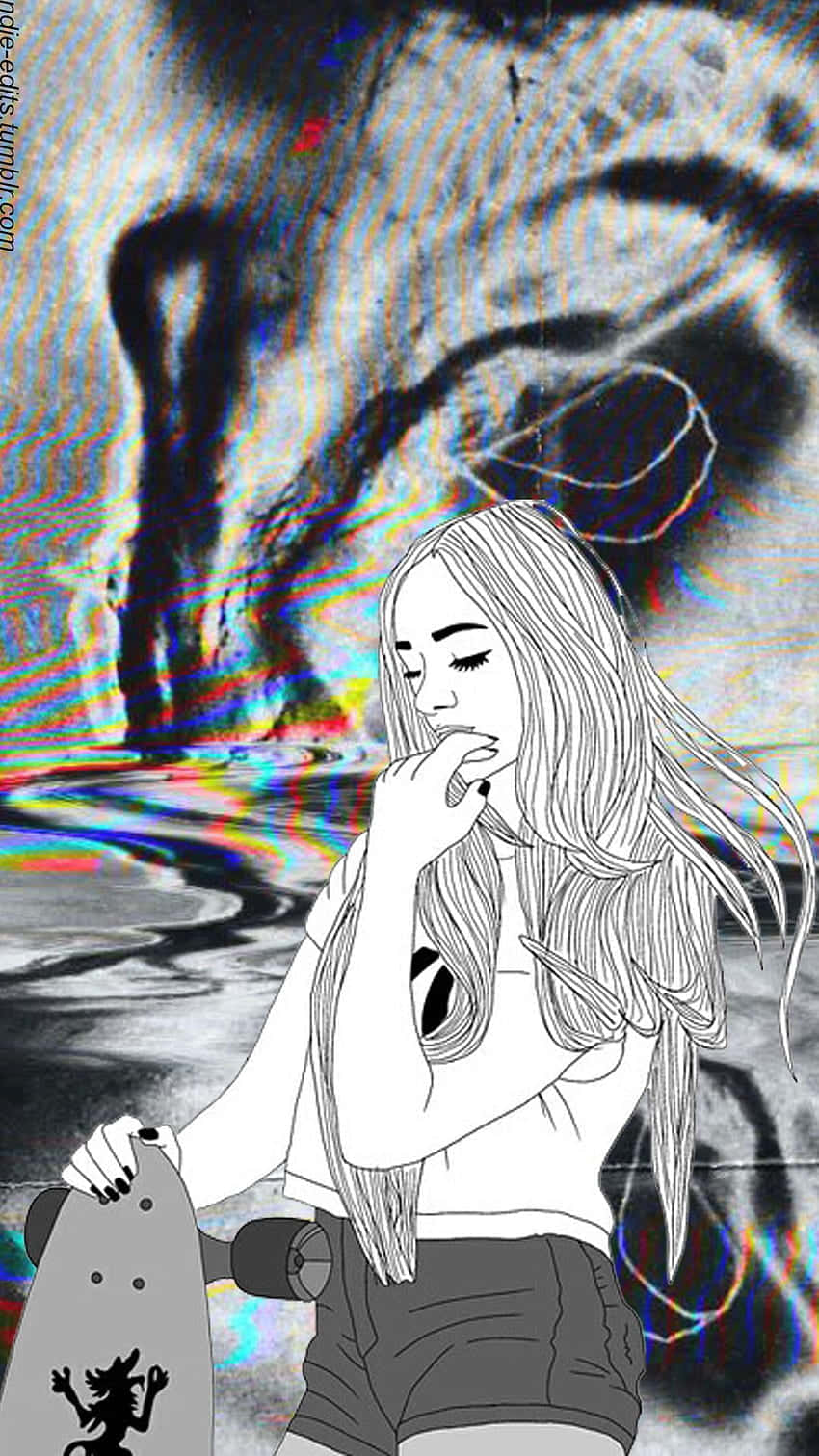 Dope Tumblr, skateboard, glitched distorted face, HD Phone Wallpaper