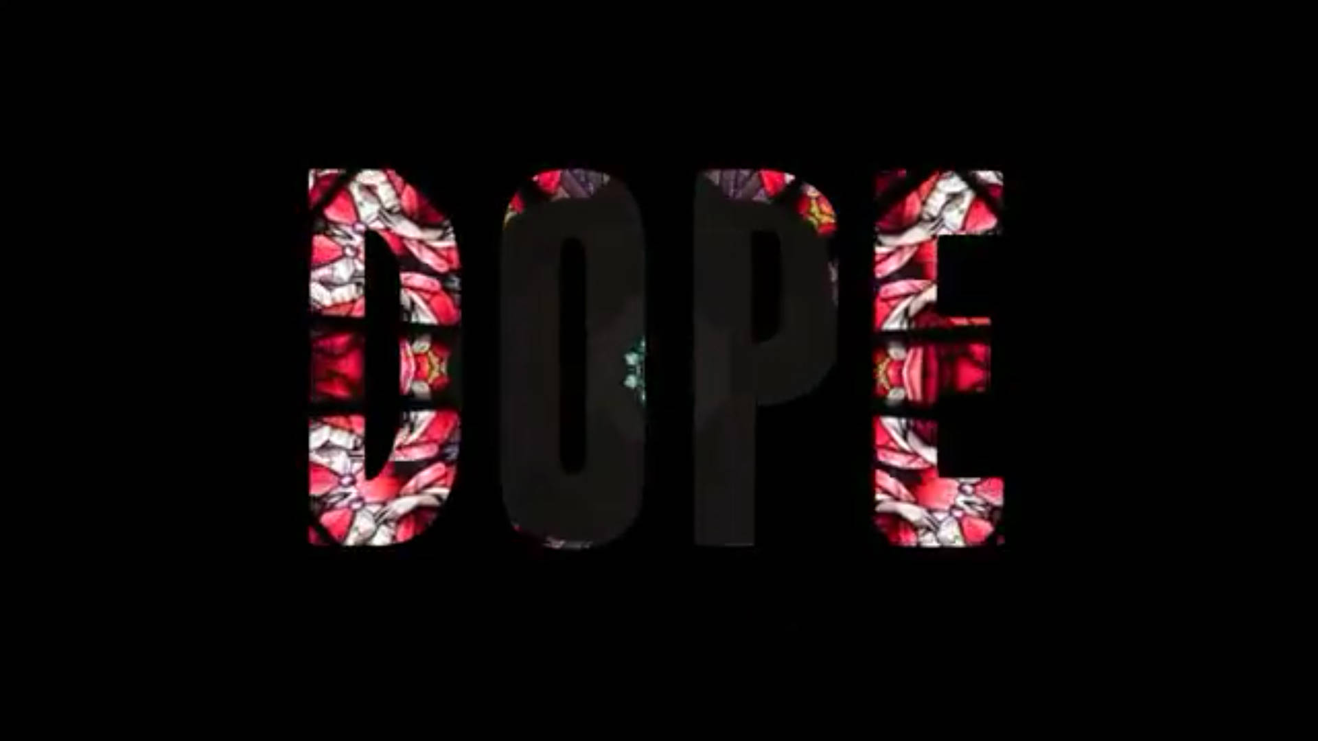 DOPE, red and white stained glass patterns, black background, Full HD Desktop Wallpaper