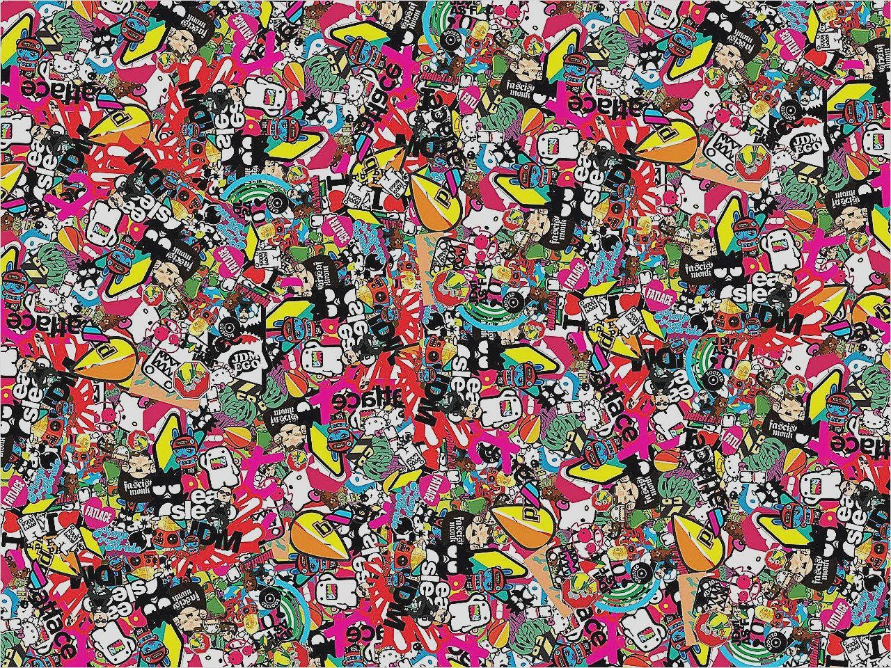 Dope Desktop, pink background, colorful cartoon stickers, HD Desktop Wallpaper