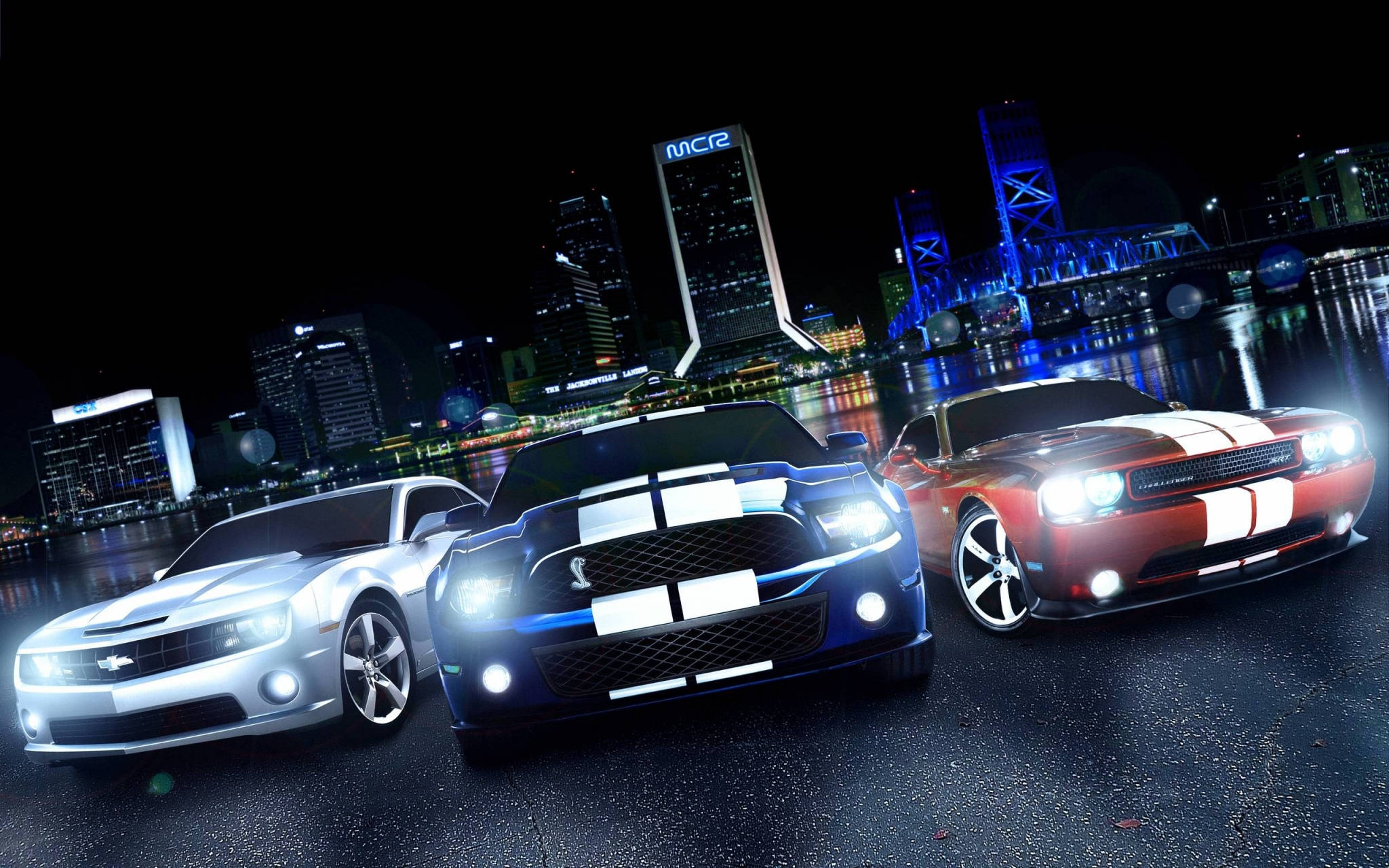 dope desktop, neon lights, wet city street, Full HD Desktop Wallpaper