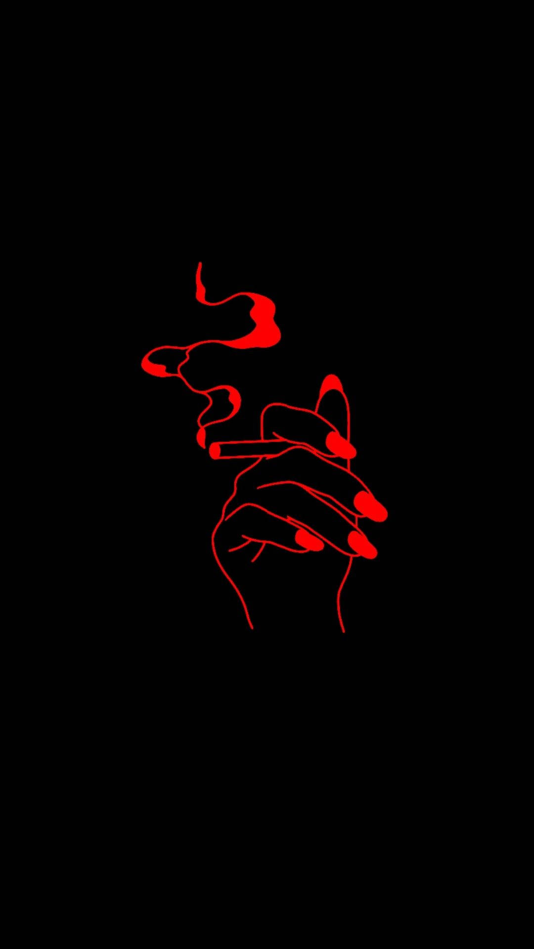 Dope Desktop, red line drawing, hand holding a cigarette, Full HD Phone Wallpaper