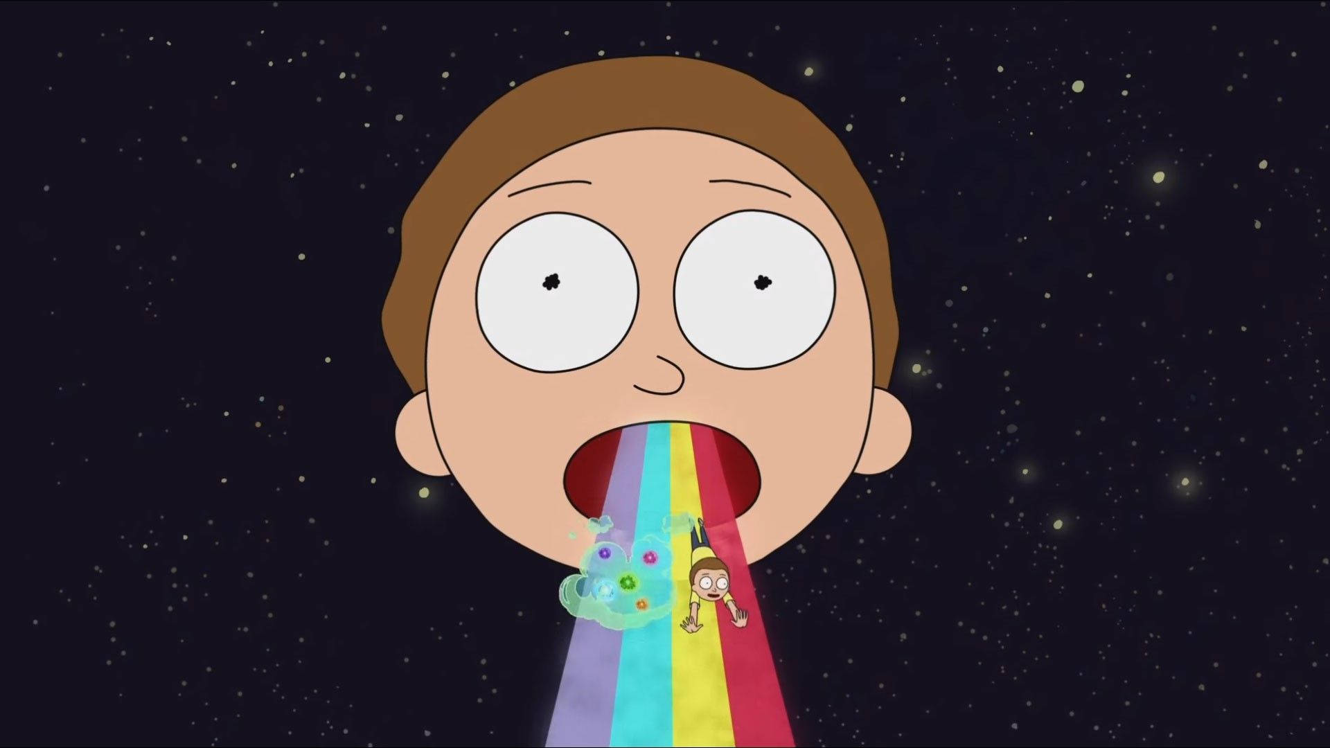Remastereds, cartoon boy, rainbow stream, Full HD Desktop Wallpaper