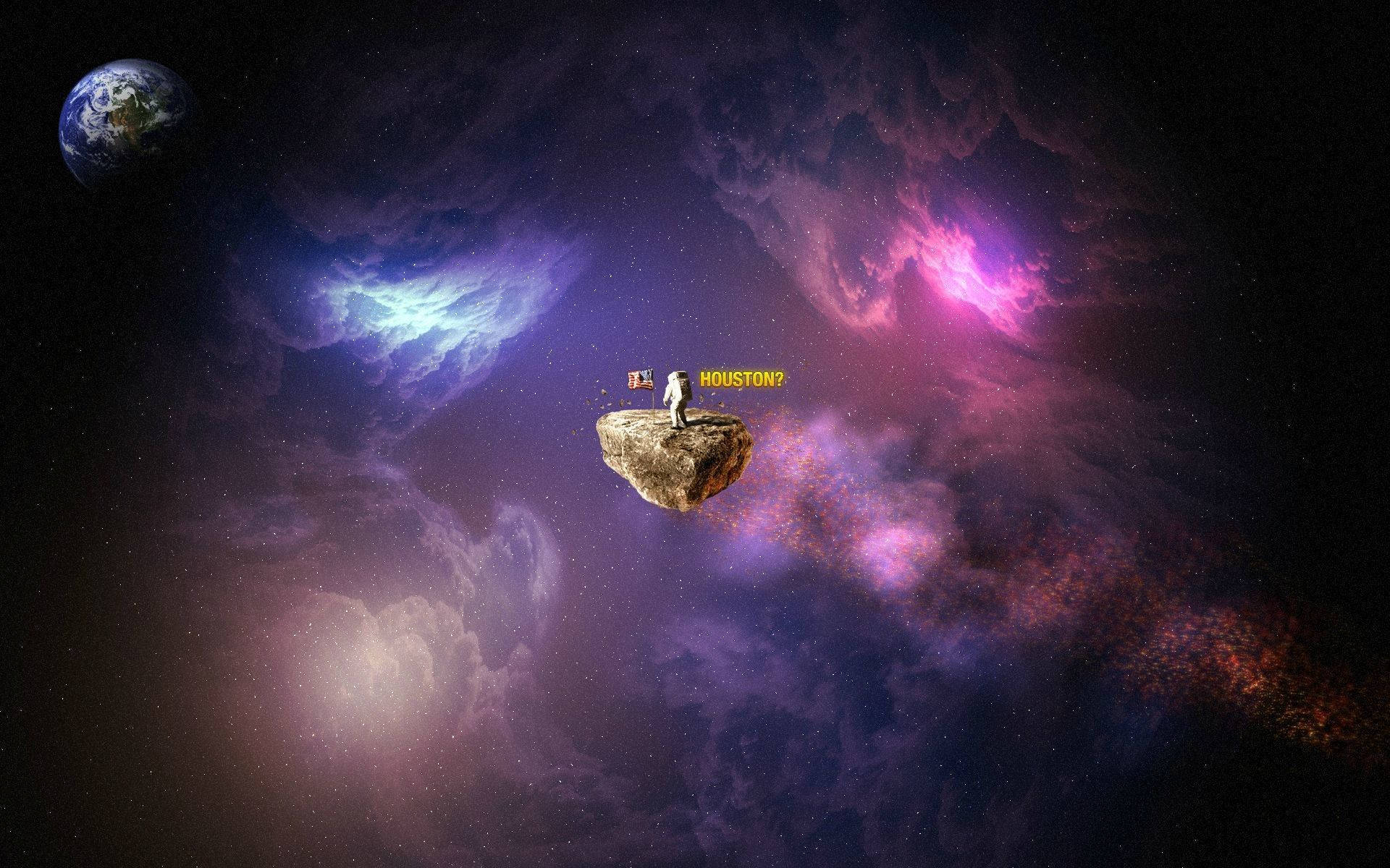 Dope Laptop, astronaut, floating asteroid, Full HD Desktop Wallpaper