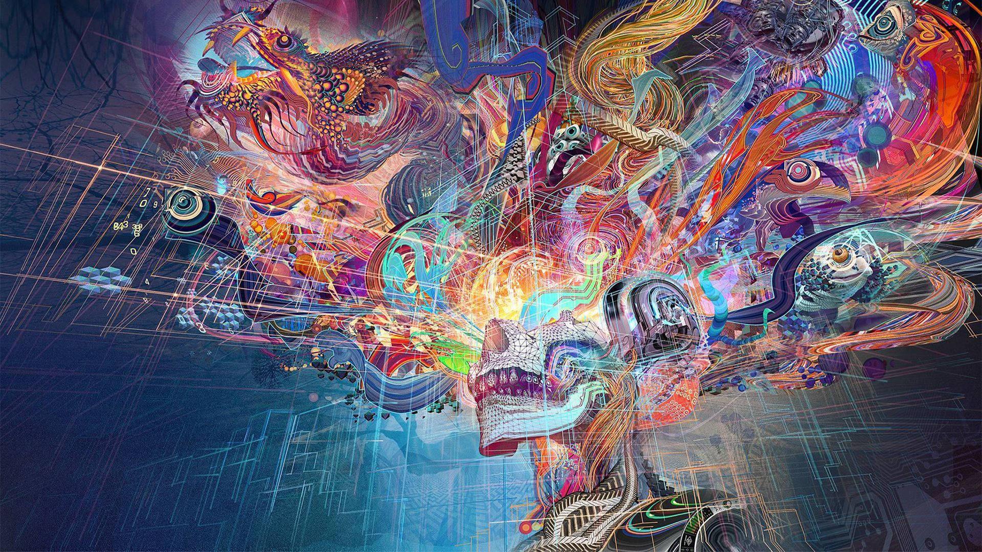 dope desktop, surreal digital artwork, vibrant colors, Full HD Desktop Wallpaper