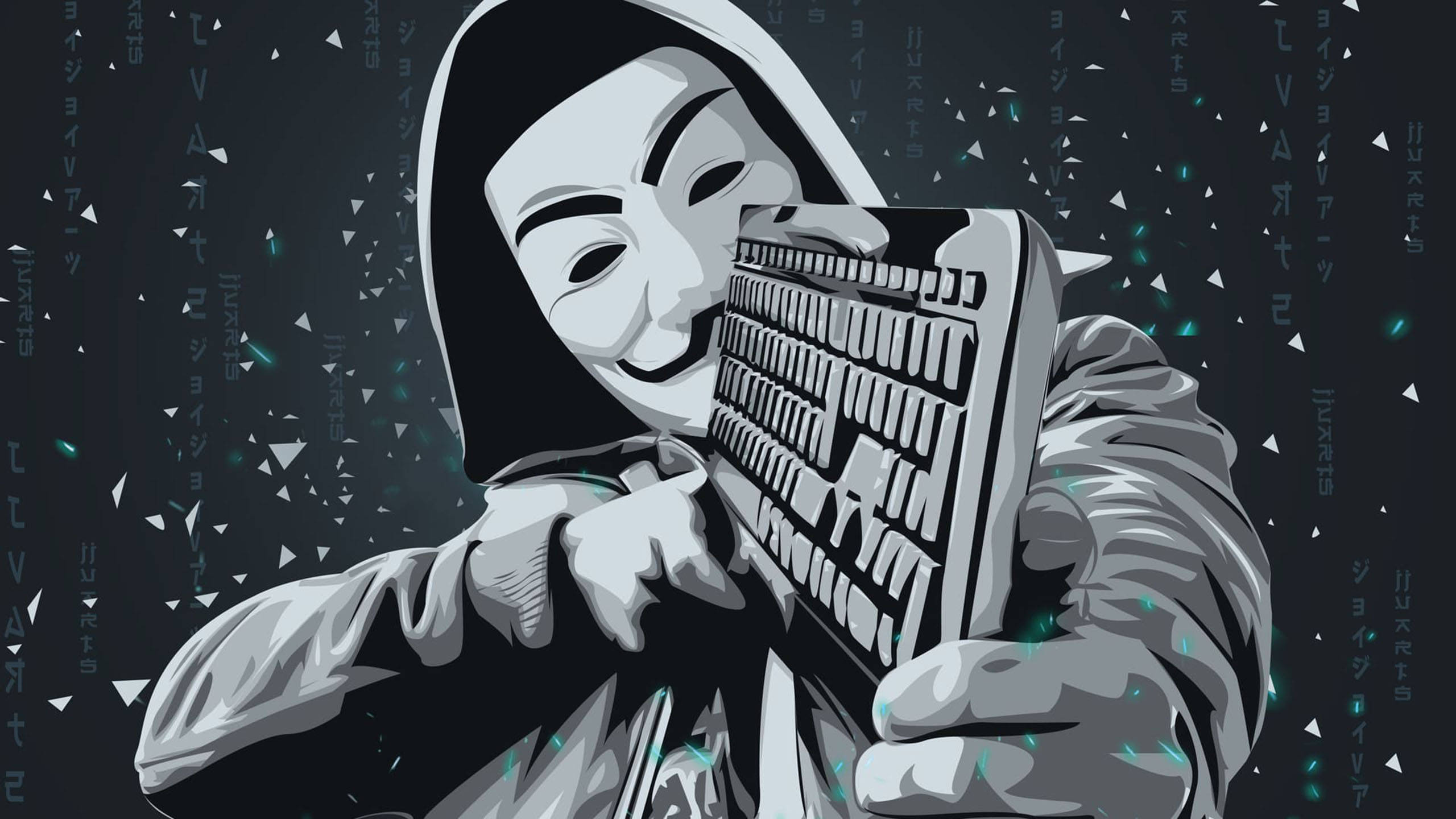 Dope Anonymous Art, masked hacker, hoodie, 2K Desktop Wallpaper
