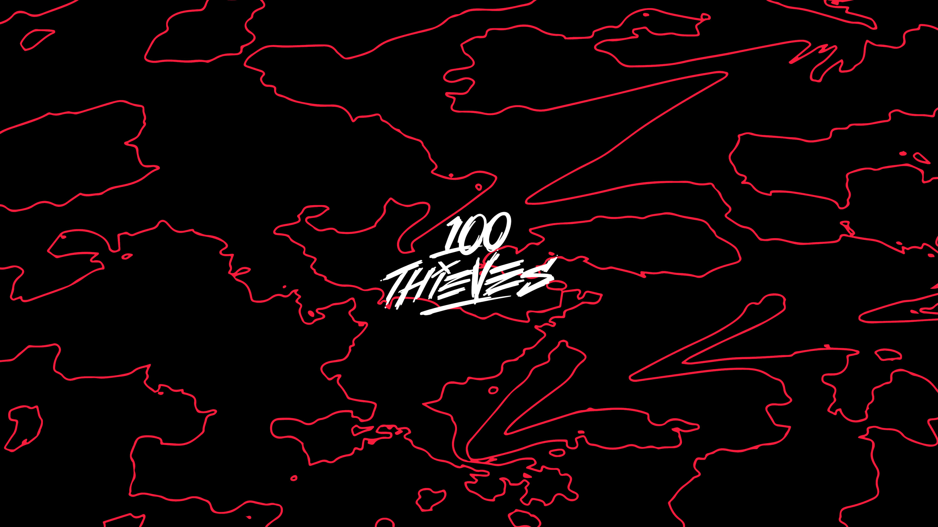 100 Thieves, red neon lines, black background, 4K Desktop Wallpaper