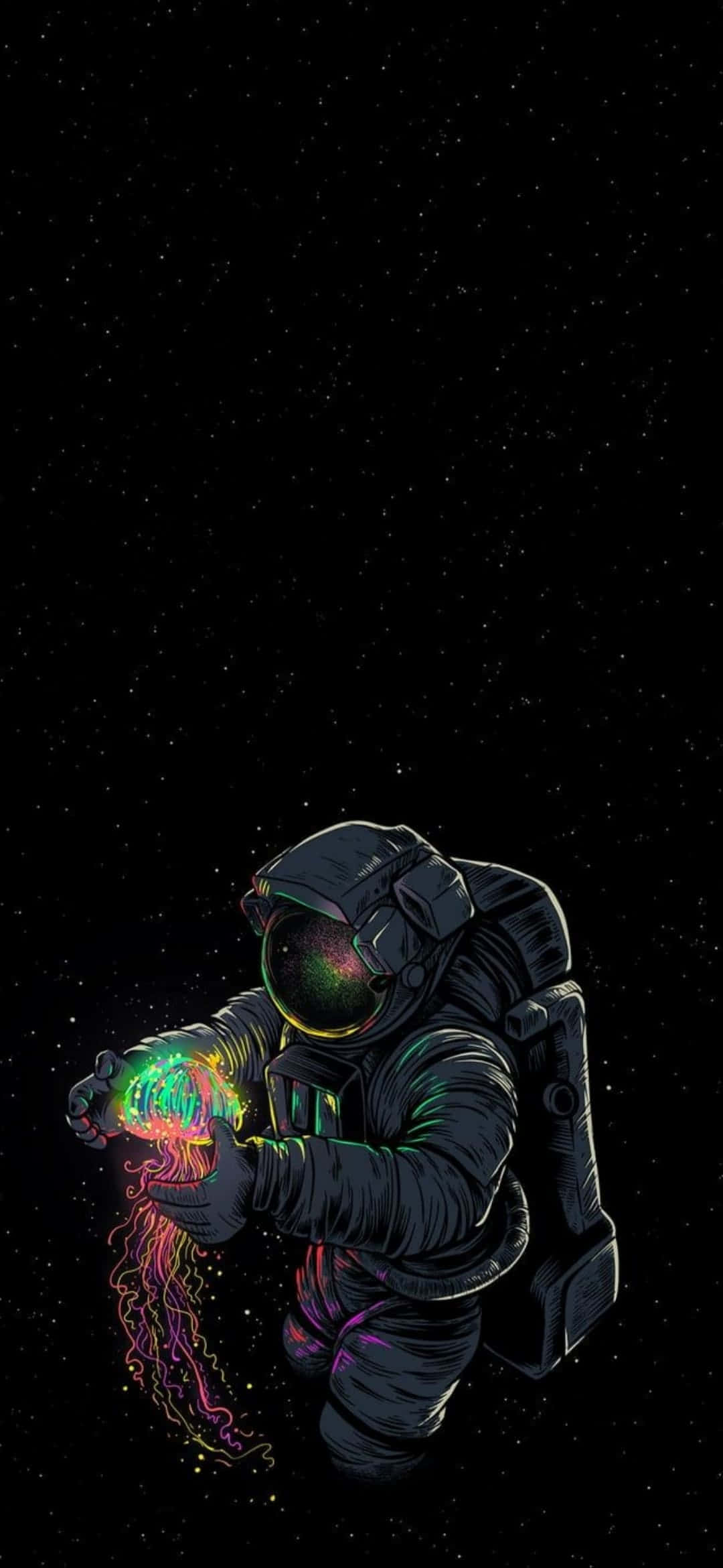 Dope PS4, astronaut, glowing neon jellyfish, Full HD Phone Wallpaper