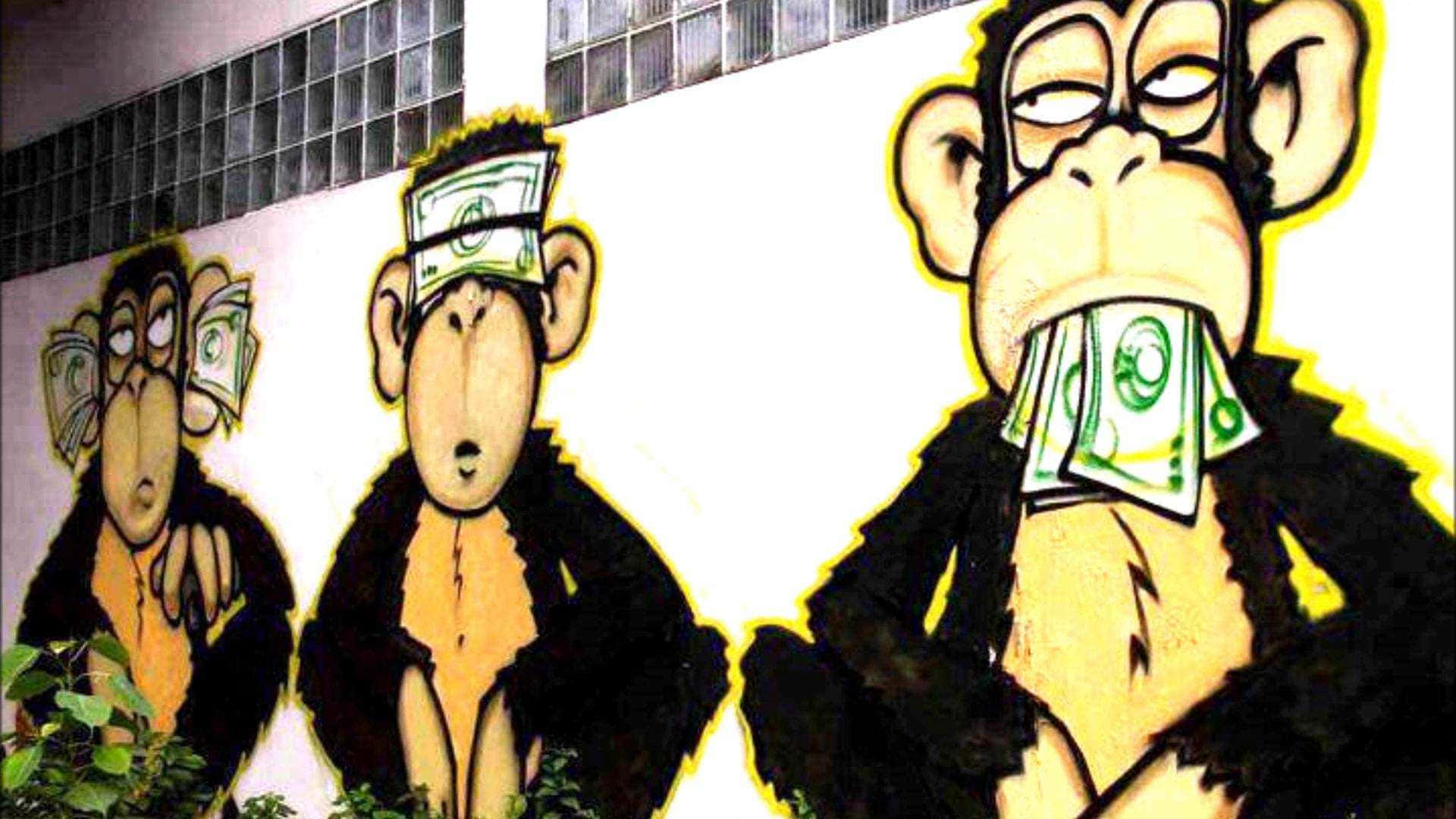 Dope PS4, cartoon monkeys, wall, Full HD Desktop Wallpaper