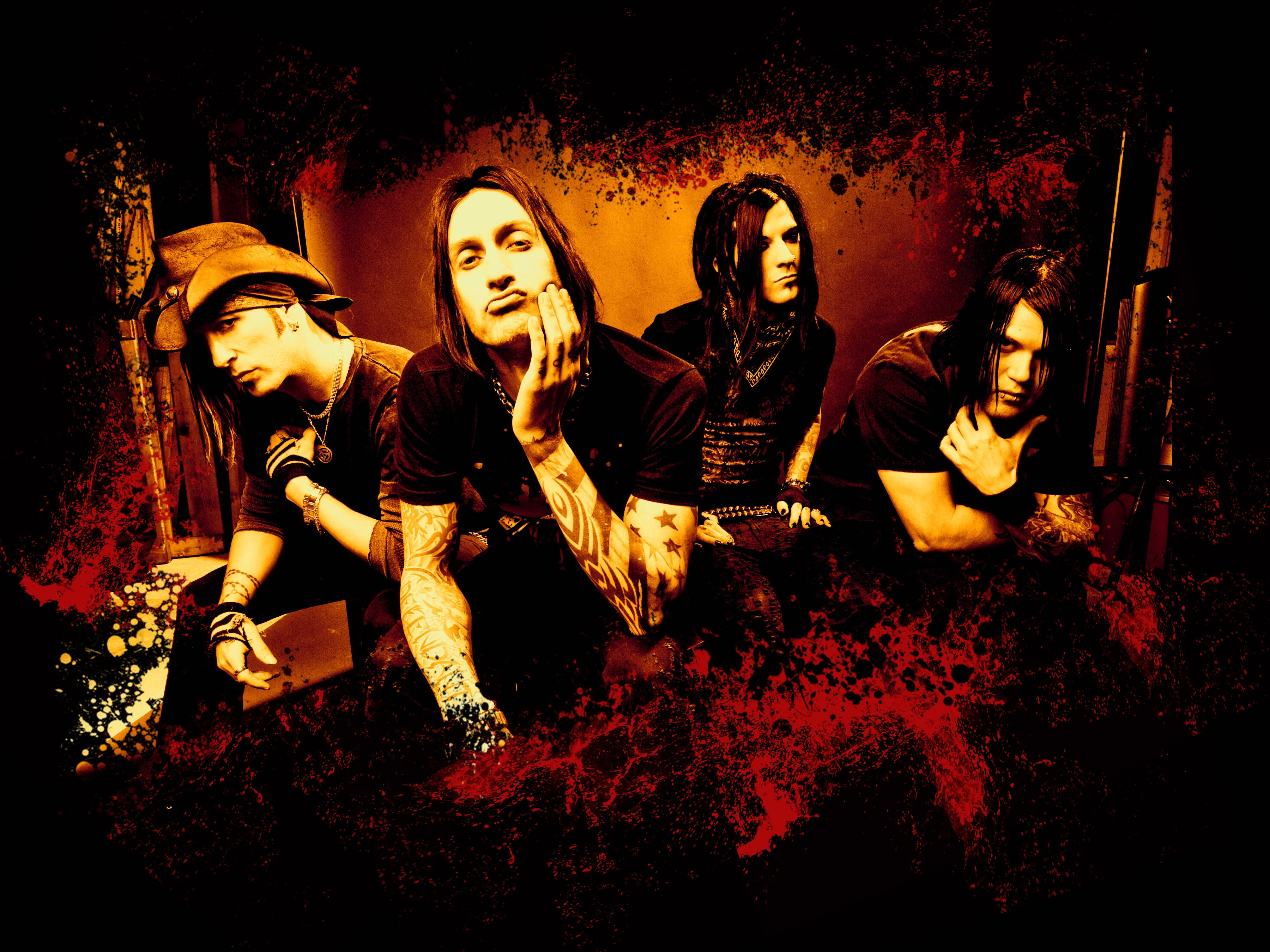 Dope Anime Band, tattooed musicians, dark background, 2K Desktop Wallpaper