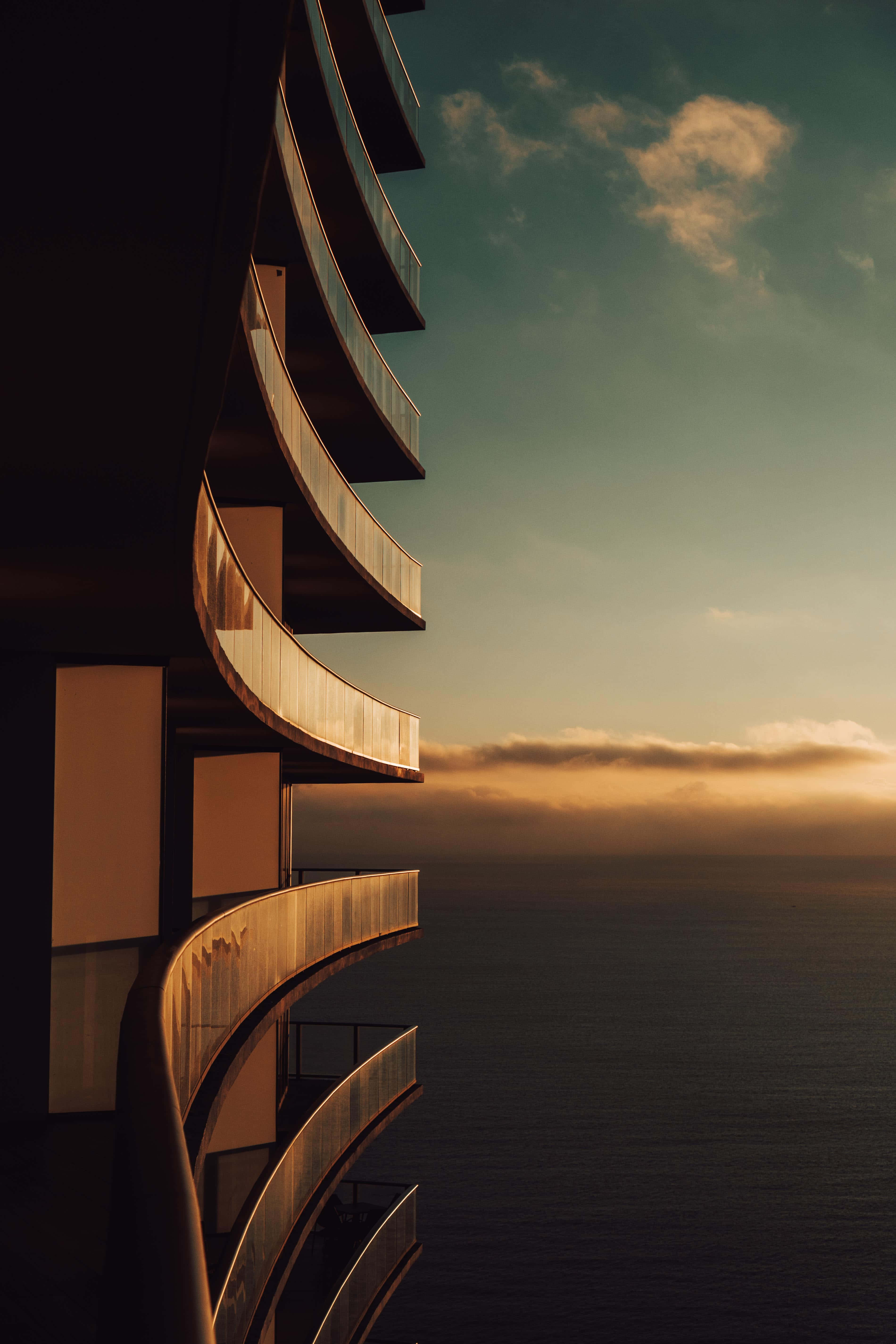Oceanfront Structure, Dope Tumblr Balconies, twilight sky, 5K Phone Wallpaper
