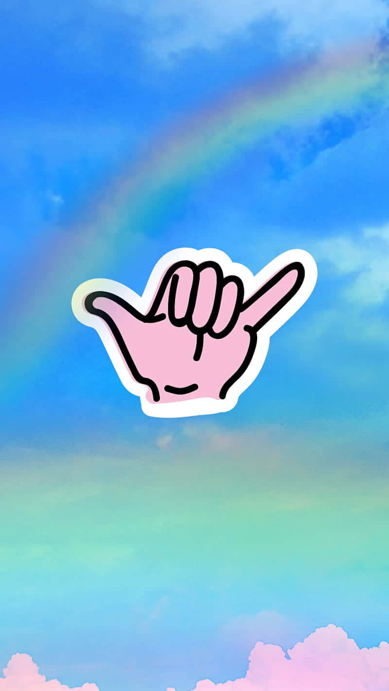 pink cartoon hand, shaka sign, pastel sky, HD Phone Wallpaper