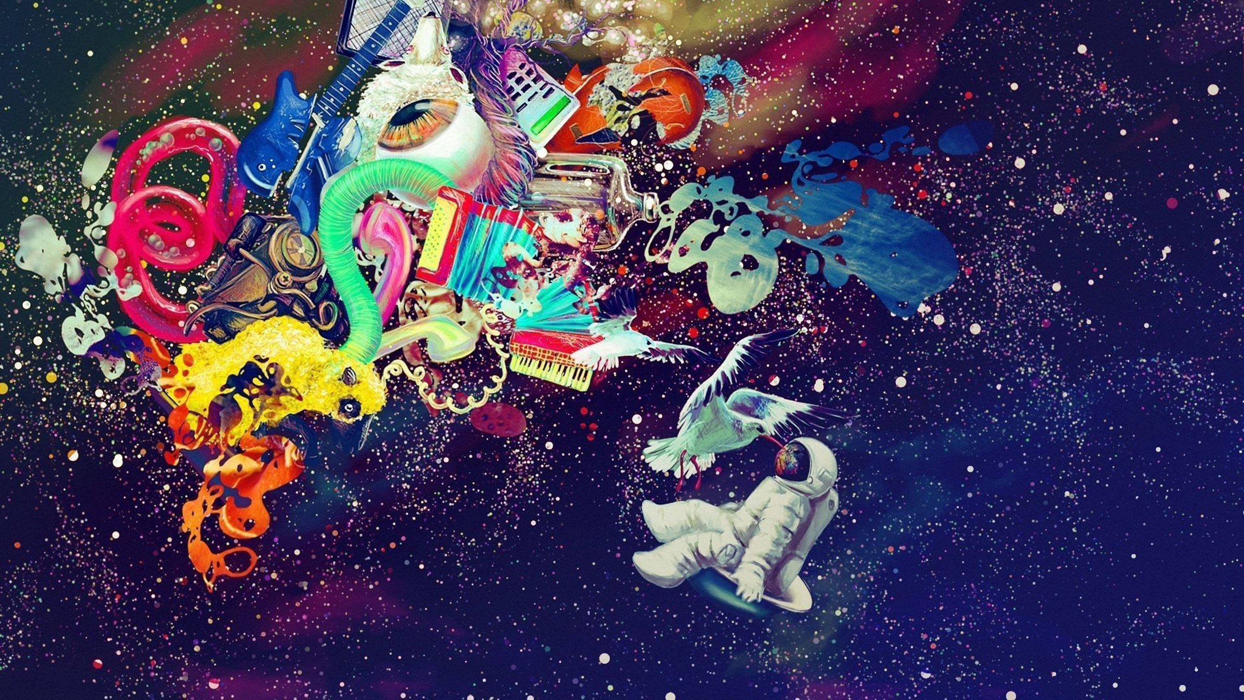 Dope Trippy Background, surreal cosmic collage, vibrant objects, 2K Desktop Wallpaper