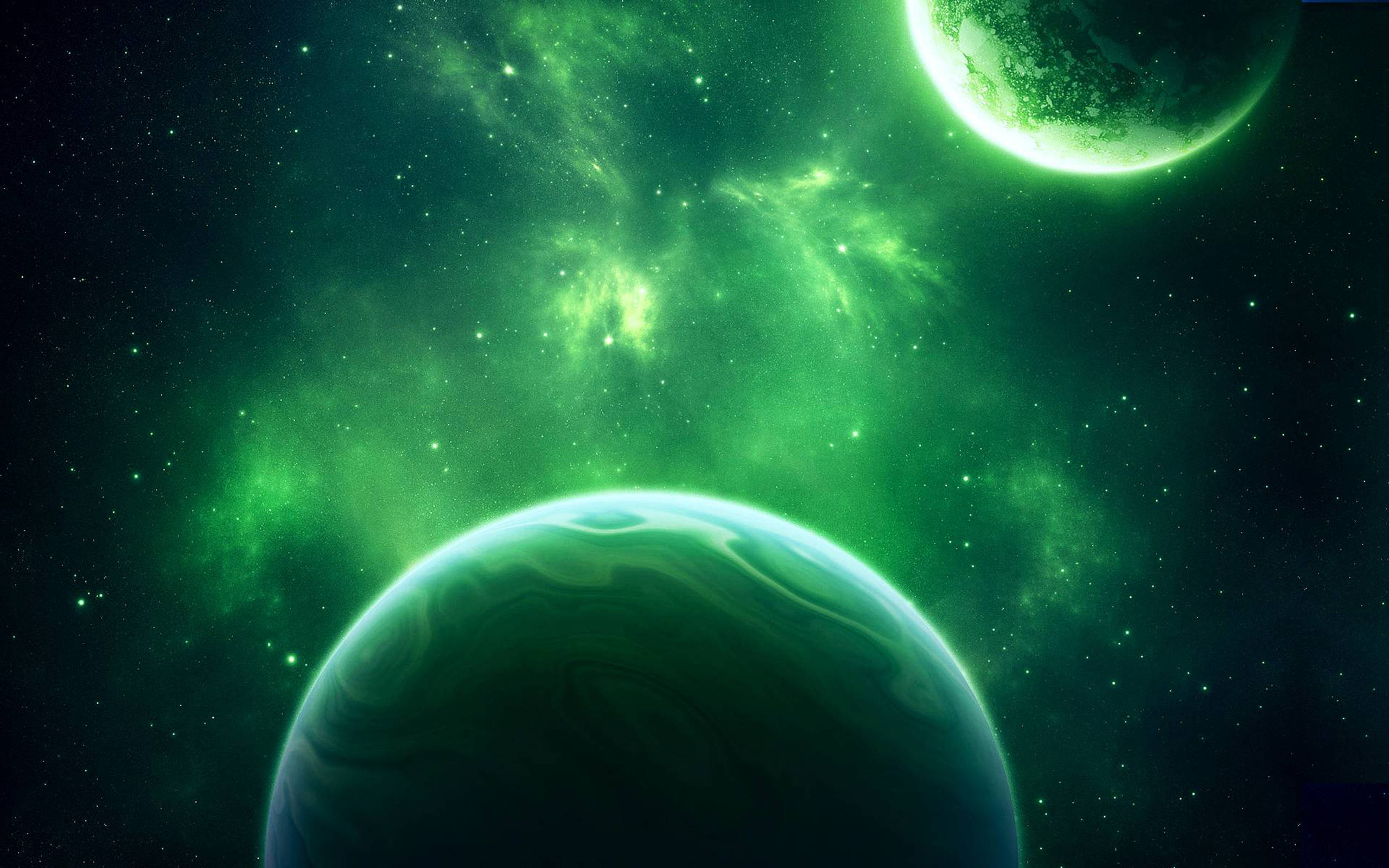 Green Dope Galaxy, glowing green planets, vibrant nebula, 2K Desktop Wallpaper