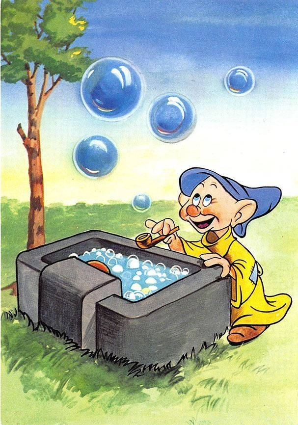 Dopey, yellow robe, blue bubbles, SD Phone Wallpaper