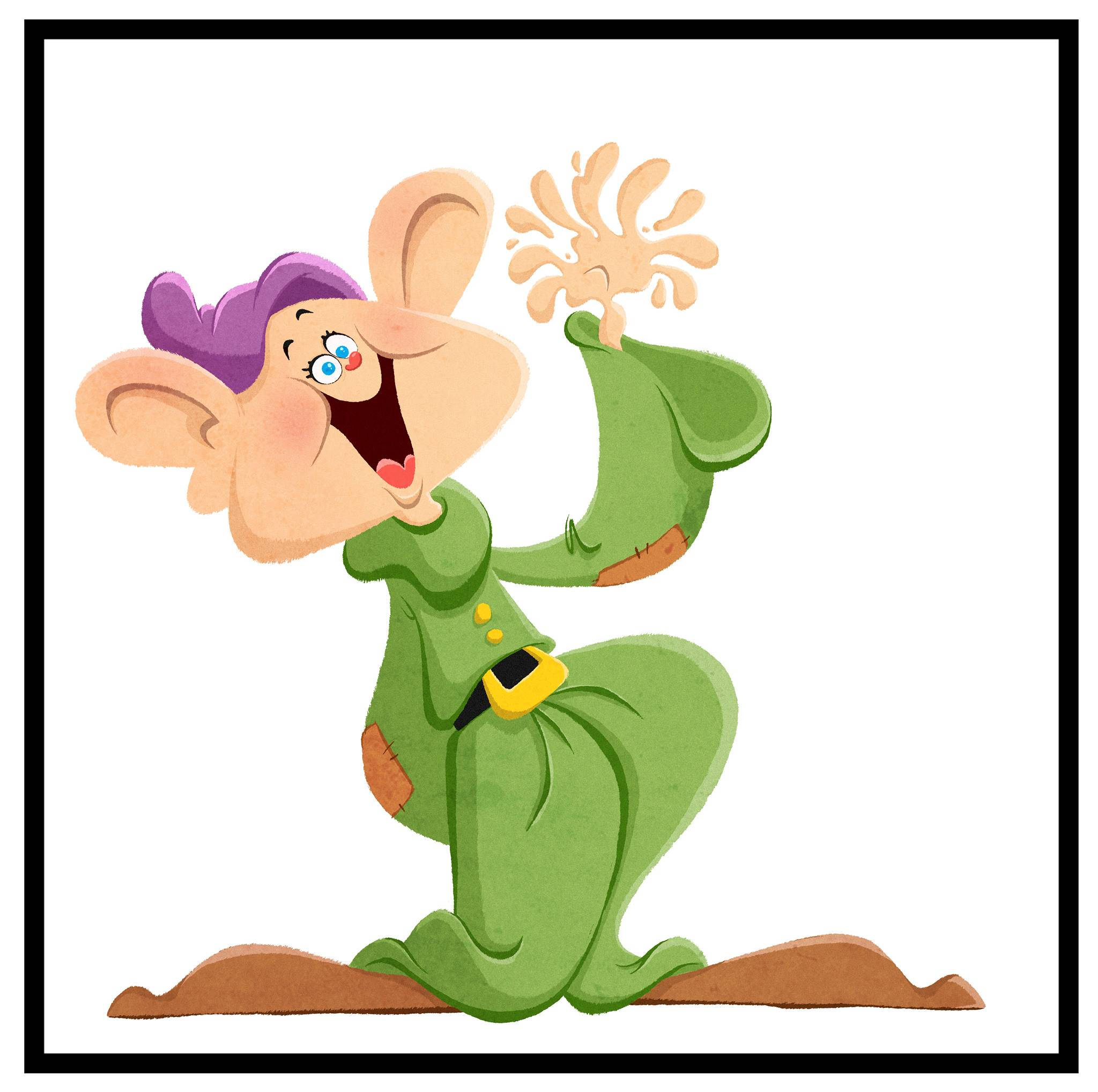 Dopey, green outfit, purple hair, Full HD Desktop Wallpaper