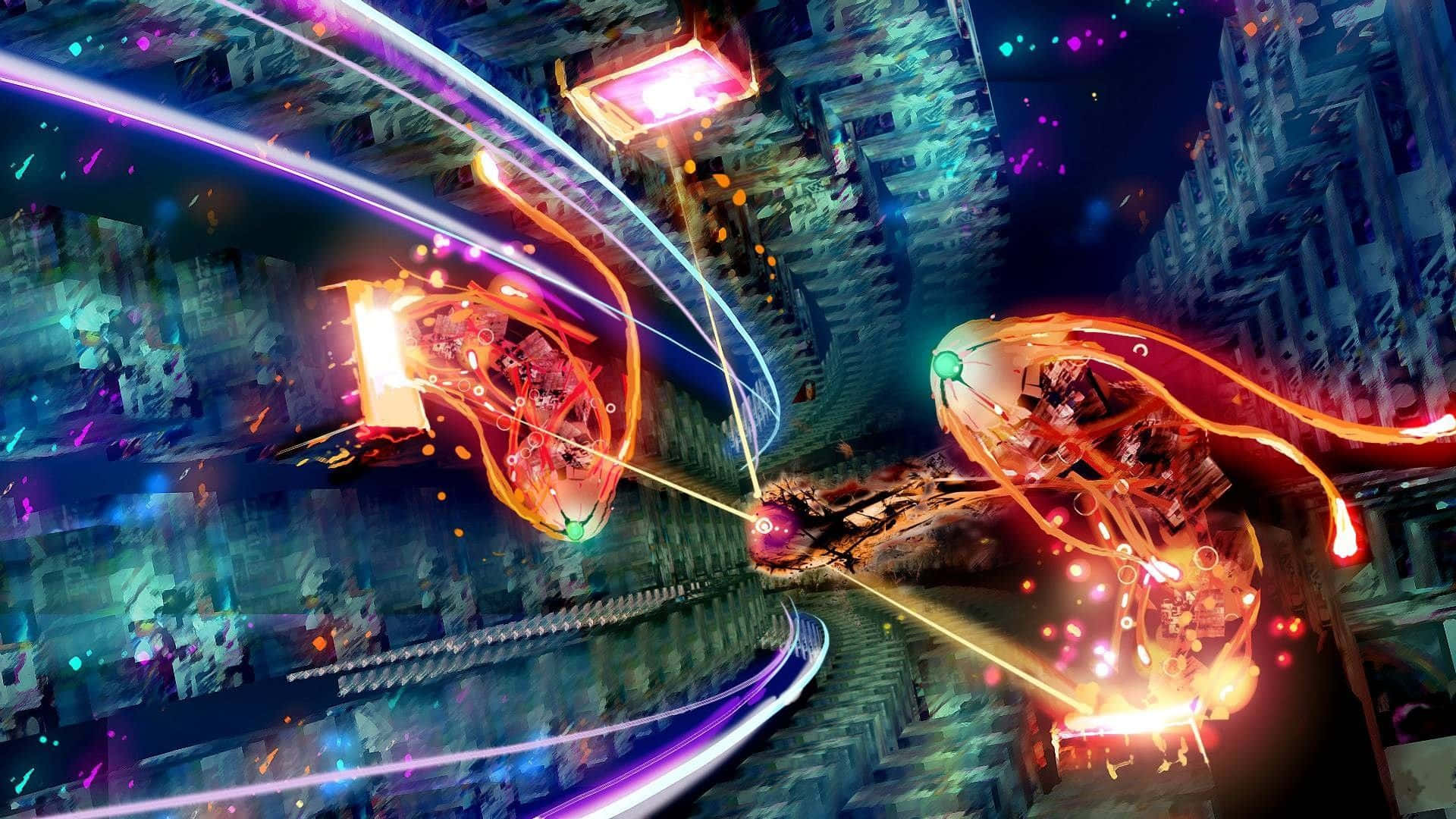 Dope Trippy, neon-lit digital canyon, futuristic racing ships, Full HD Desktop Wallpaper