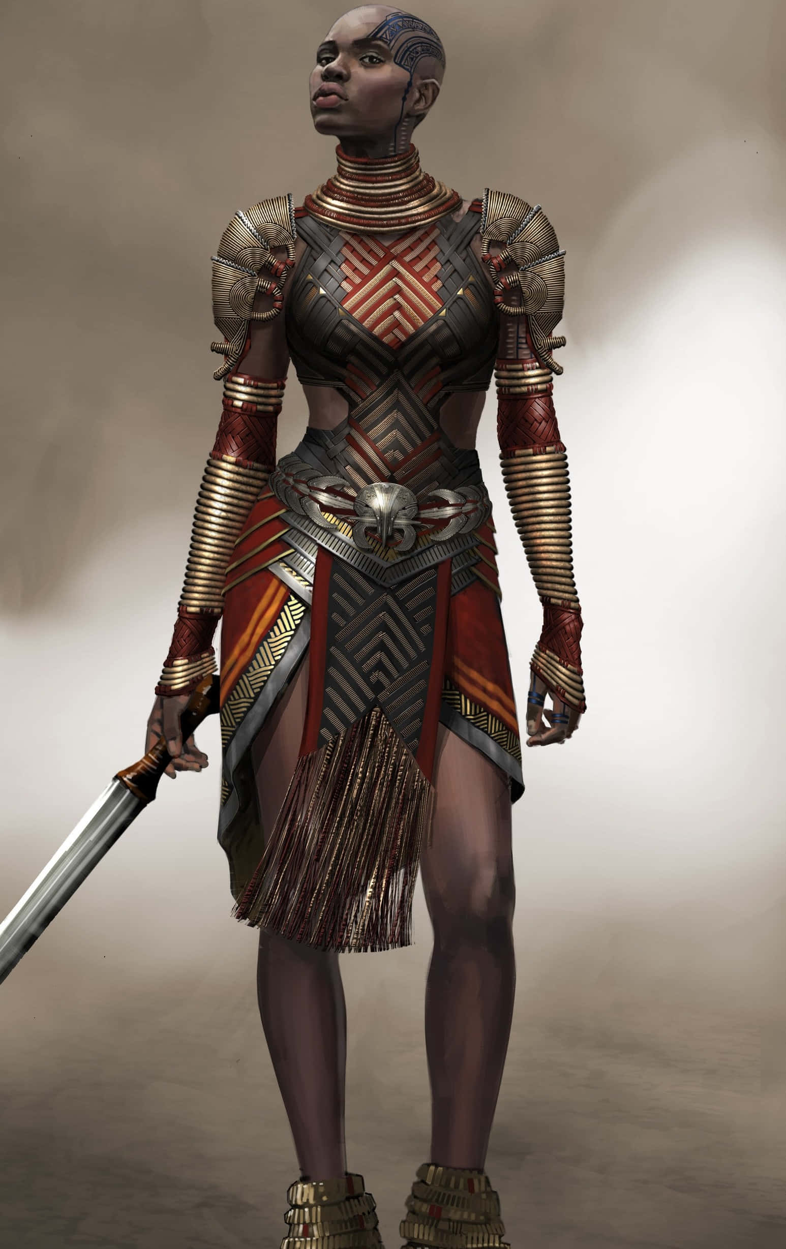 Dora Milaje, red gold and silver armor, sword, Full HD Phone Wallpaper