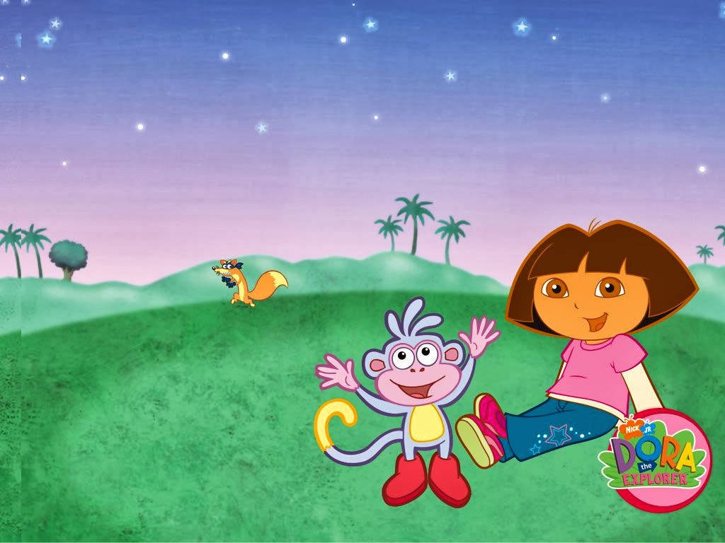 Dora The Explorer, Boots, starry night, SD Desktop Wallpaper