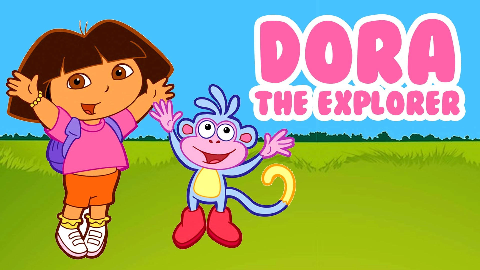 Dora The Explorer, Boots, green field, Full HD Desktop Wallpaper