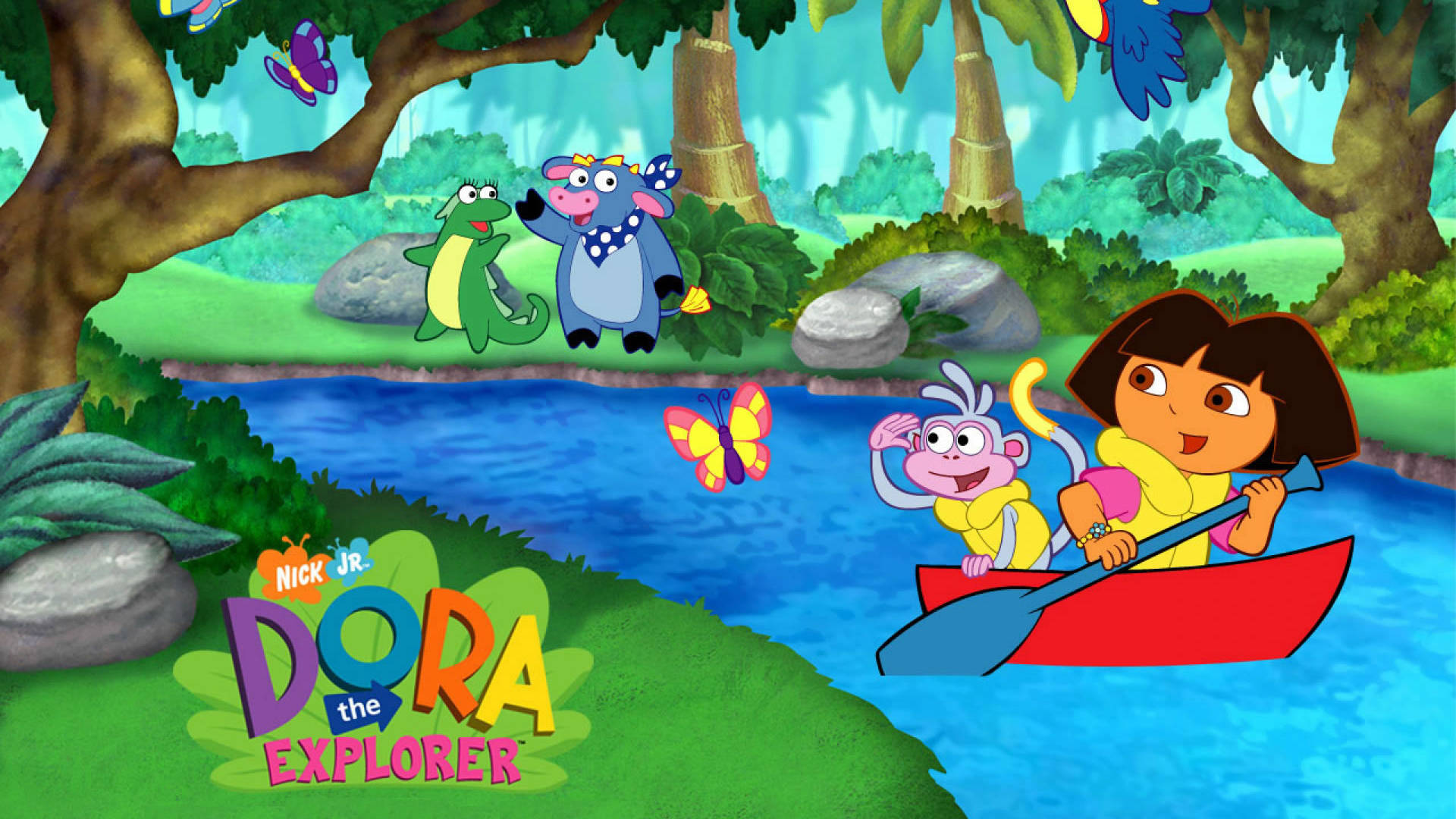 Dora The Explorer, Boots, red canoe, Full HD Desktop Wallpaper