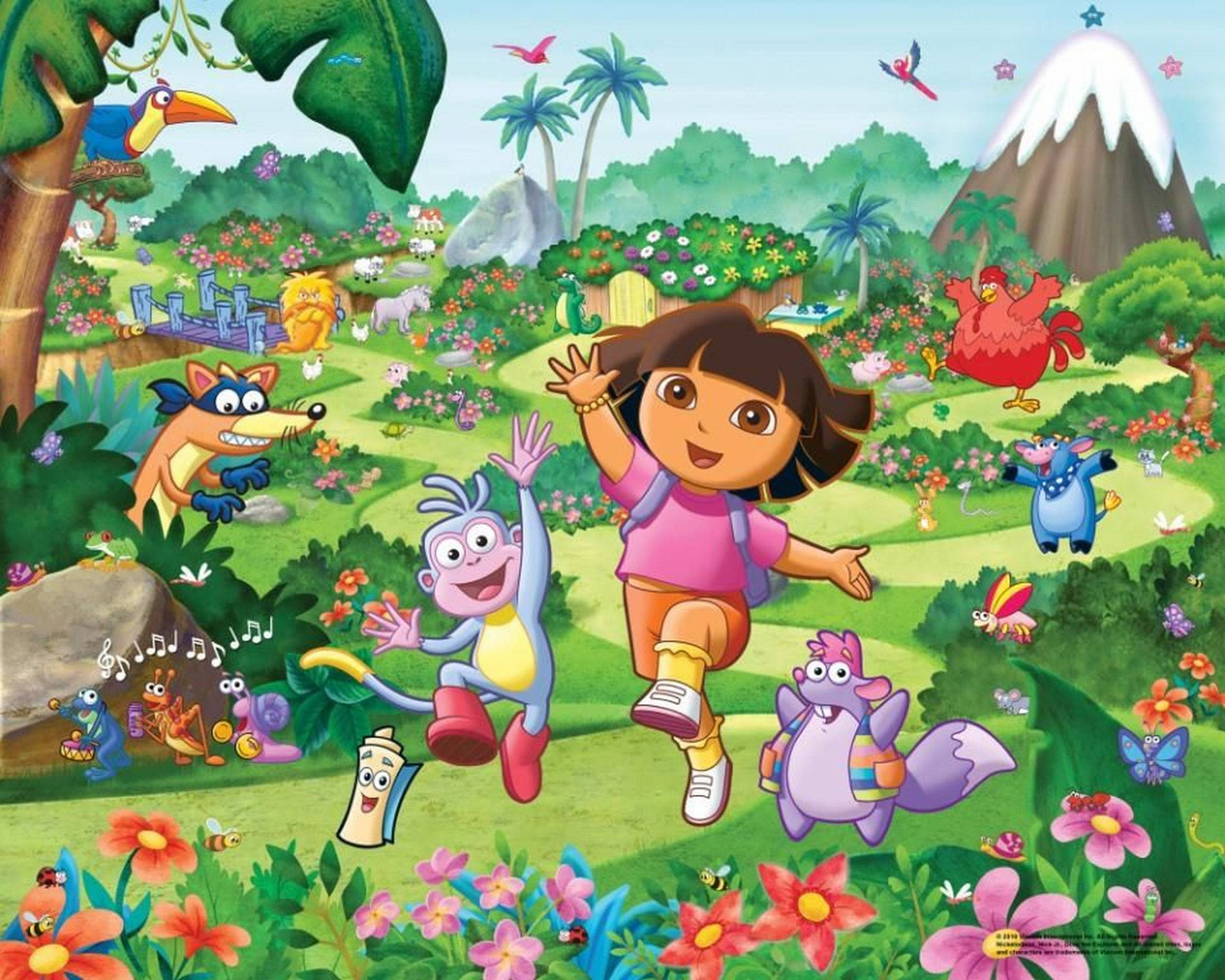 Dora The Explorer, jungle, colorful animals, Full HD Desktop Wallpaper