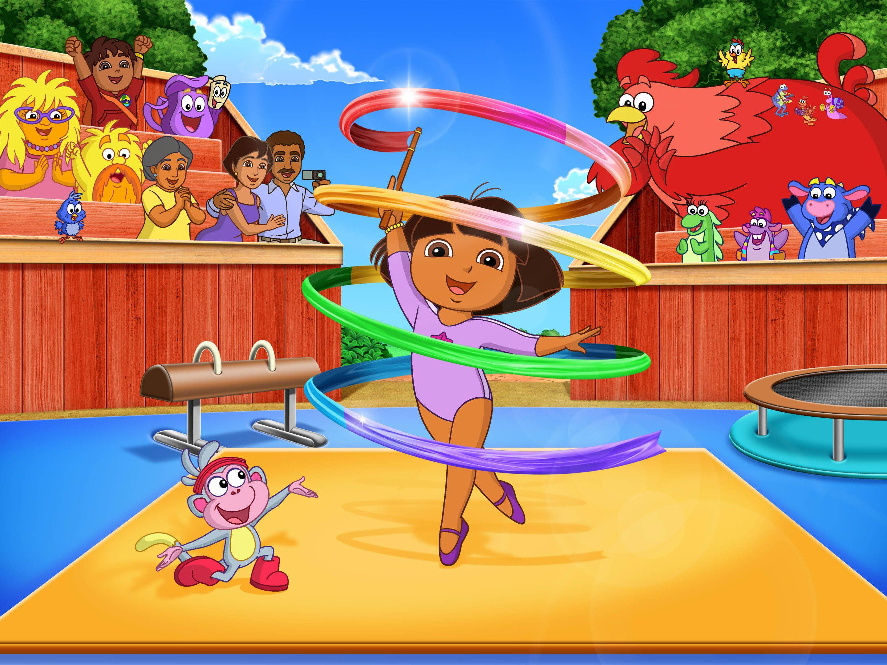 Dora The Explorer, gymnastics adventure, hula hoop routine, 2K Desktop Wallpaper