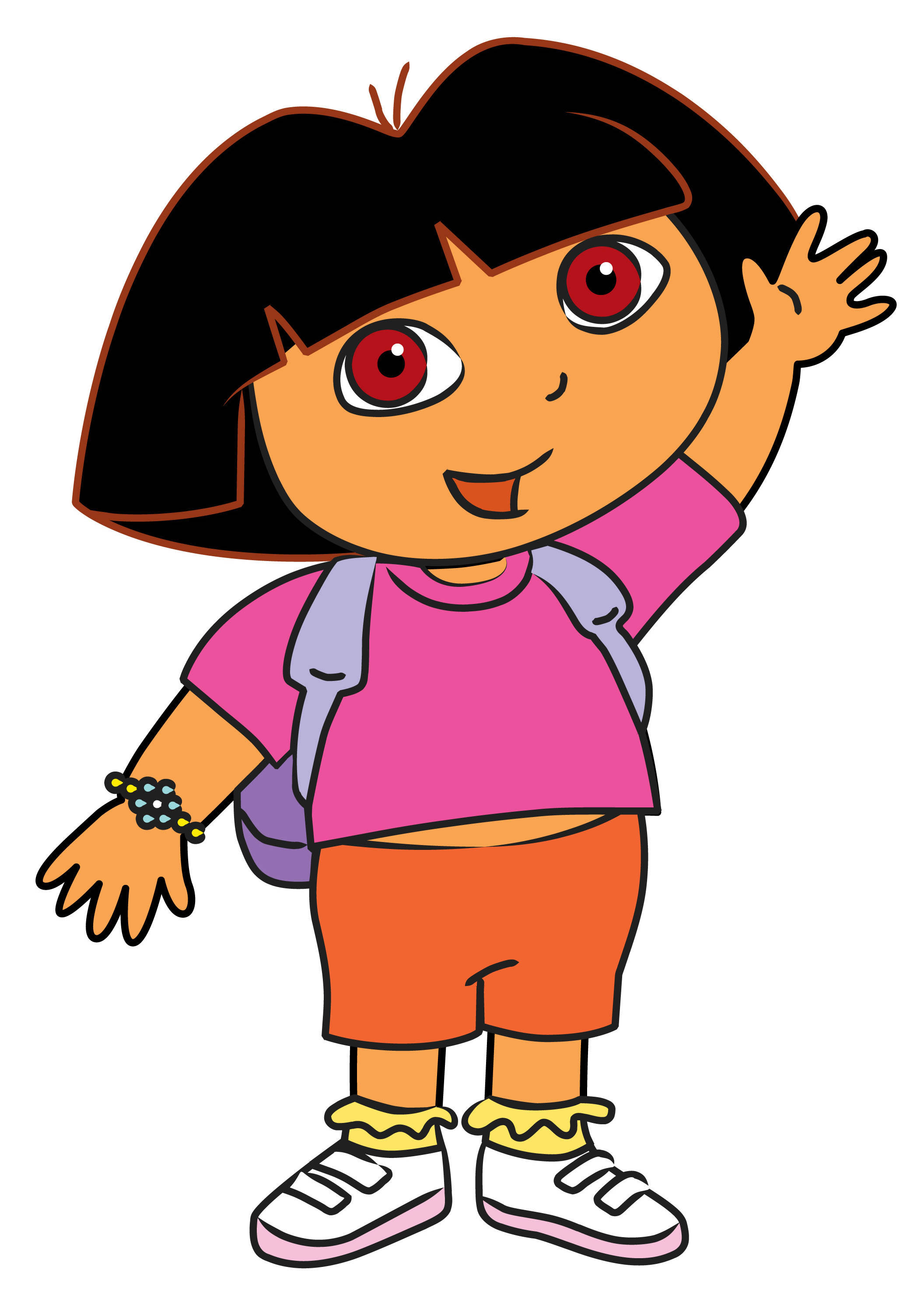 Dora The Explorer, black bob hair, red eyes, 2K Phone Wallpaper